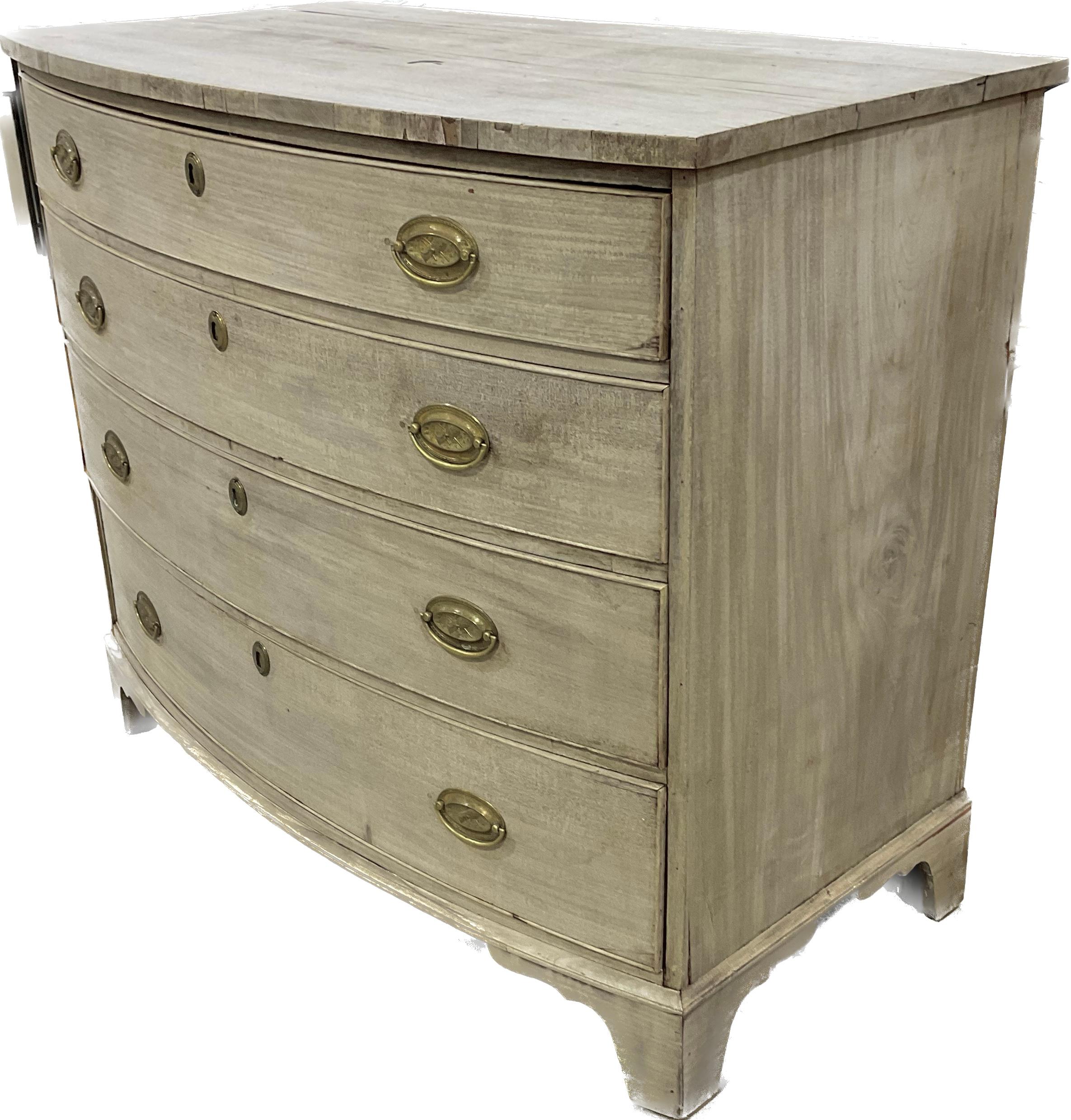 George III 19th Century English Bleached Mahogany Bowfront Chest of Drawers