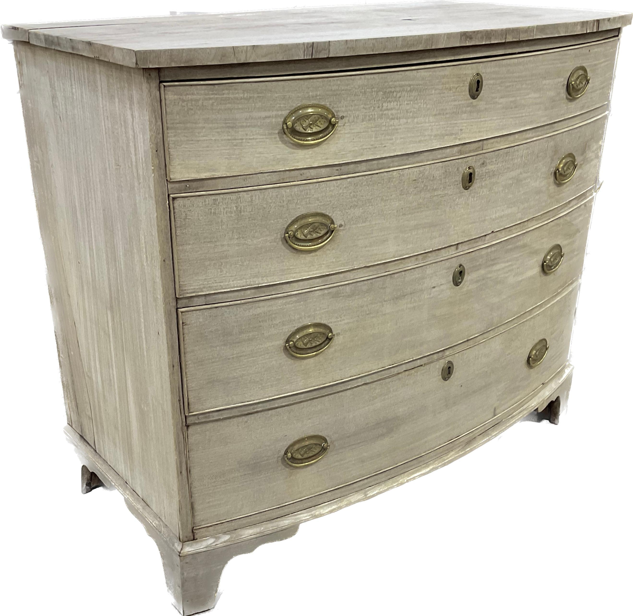 19th Century English Bleached Mahogany Bowfront Chest of Drawers In Good Condition In Bradenton, FL