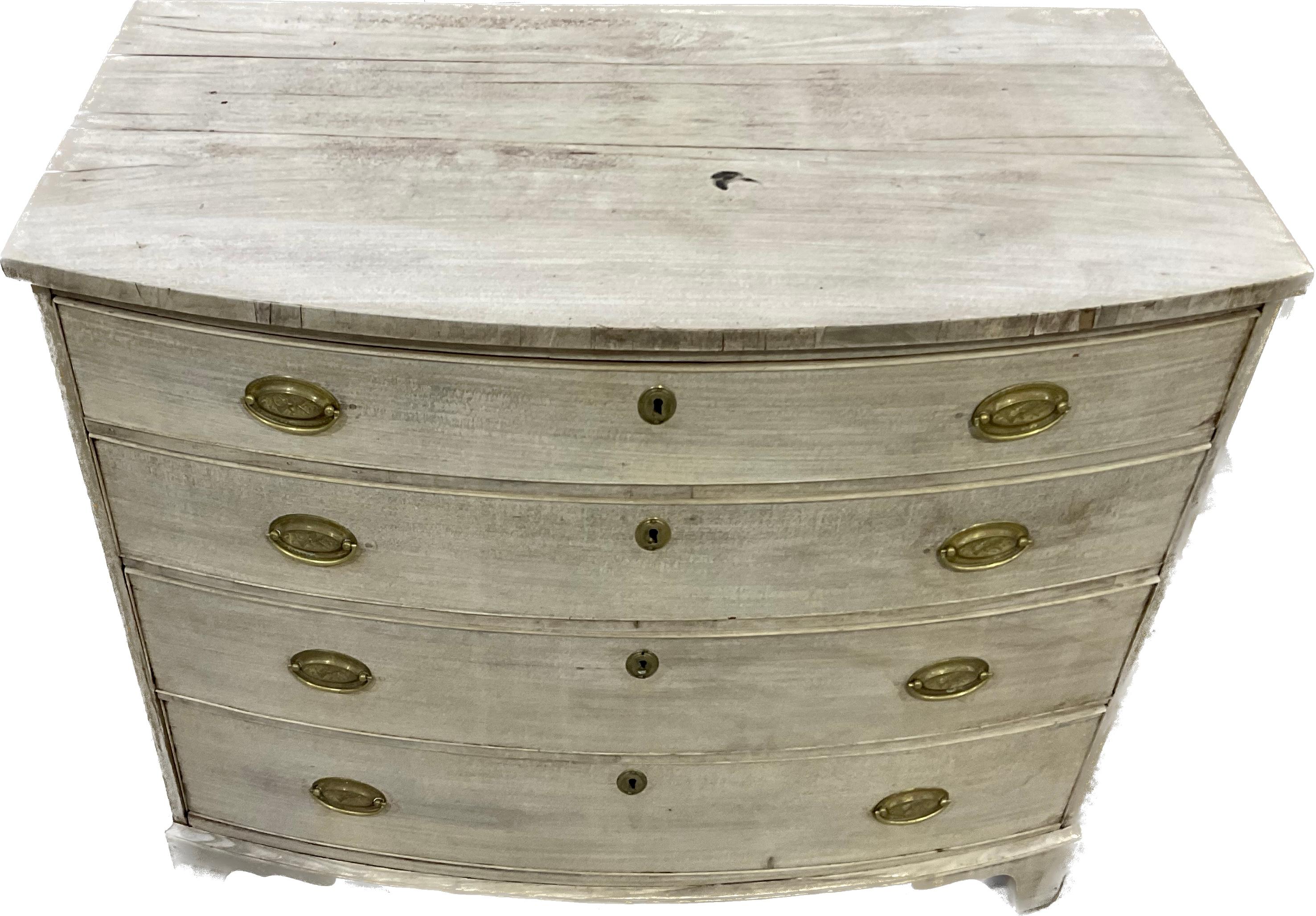 19th Century English Bleached Mahogany Bowfront Chest of Drawers 3