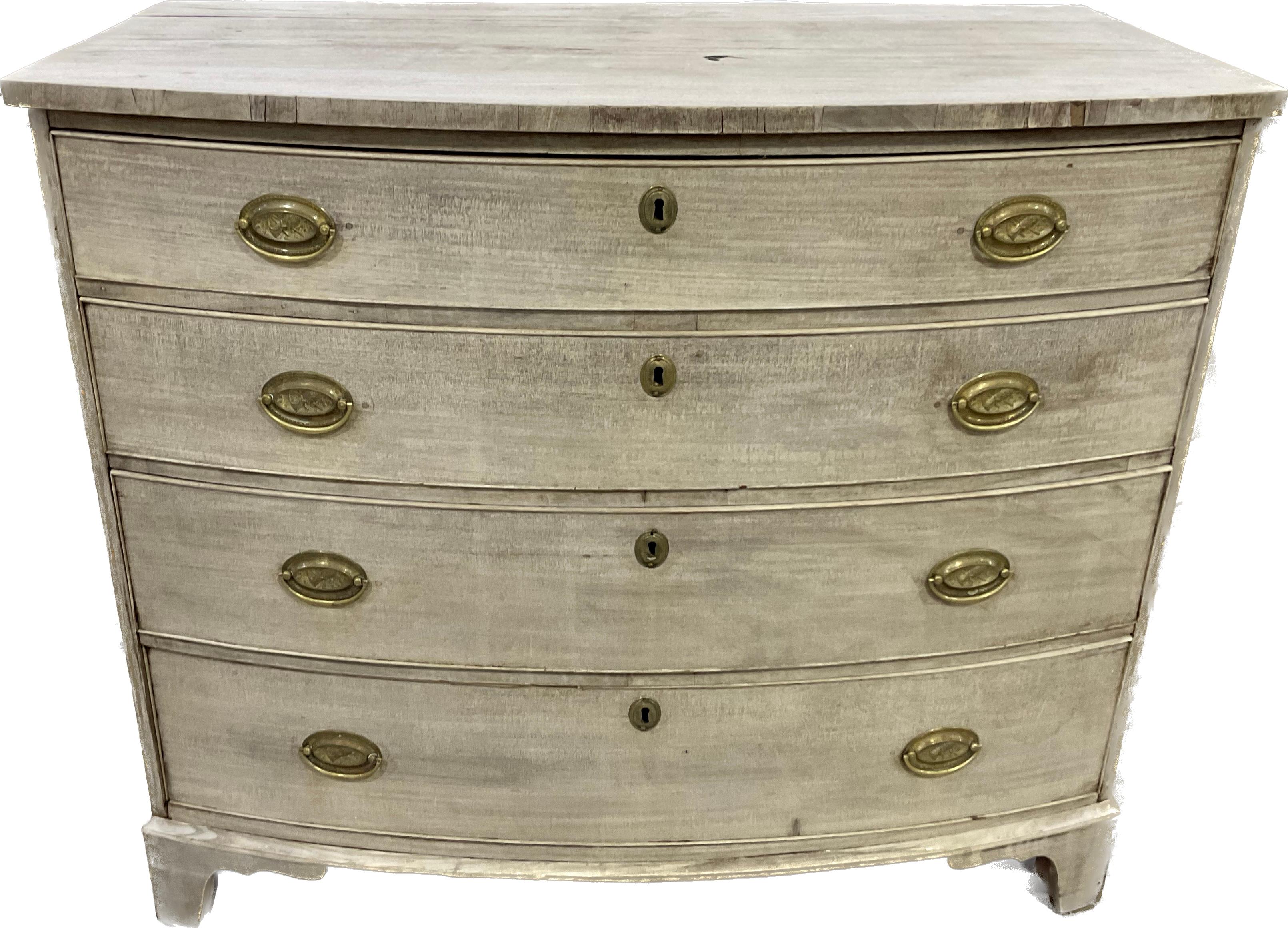 19th Century English Bleached Mahogany Bowfront Chest of Drawers 4