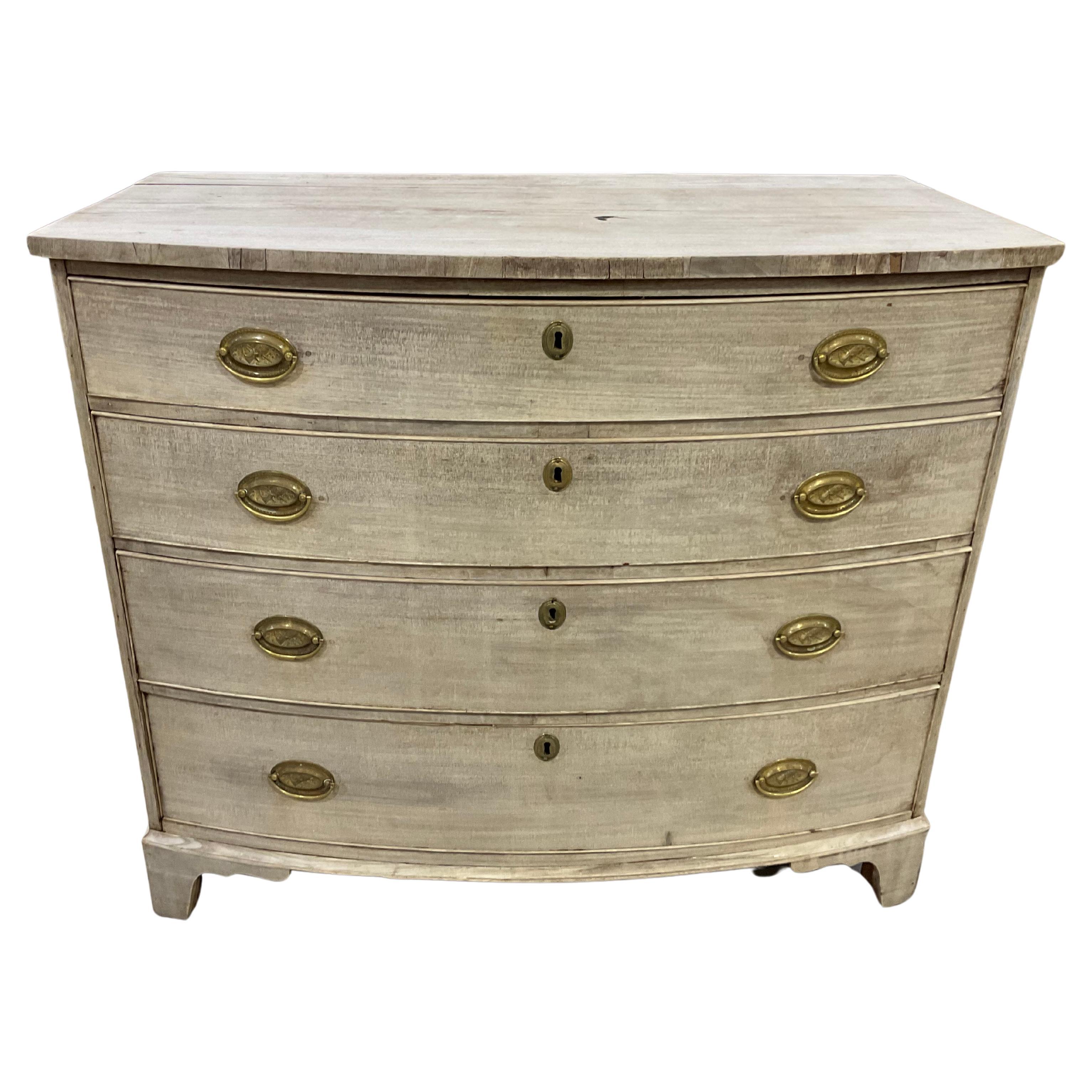 19th Century English Bleached Mahogany Bowfront Chest of Drawers
