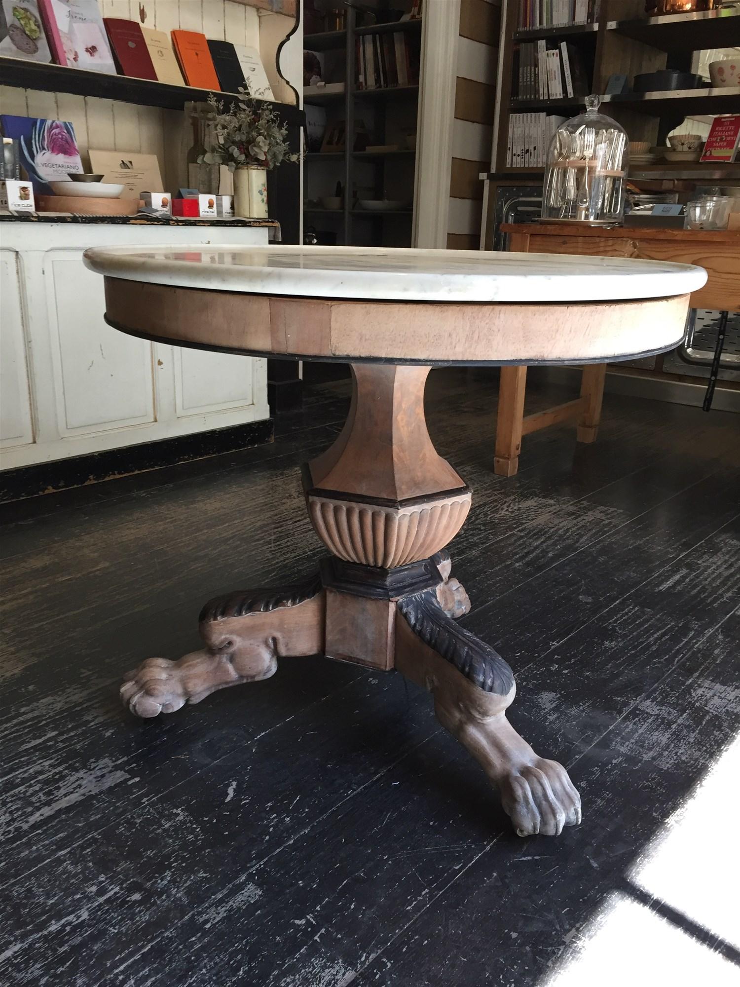 Victorian 19th Century English Bleached Mahogany Center Table with Marble Top, 1890s For Sale