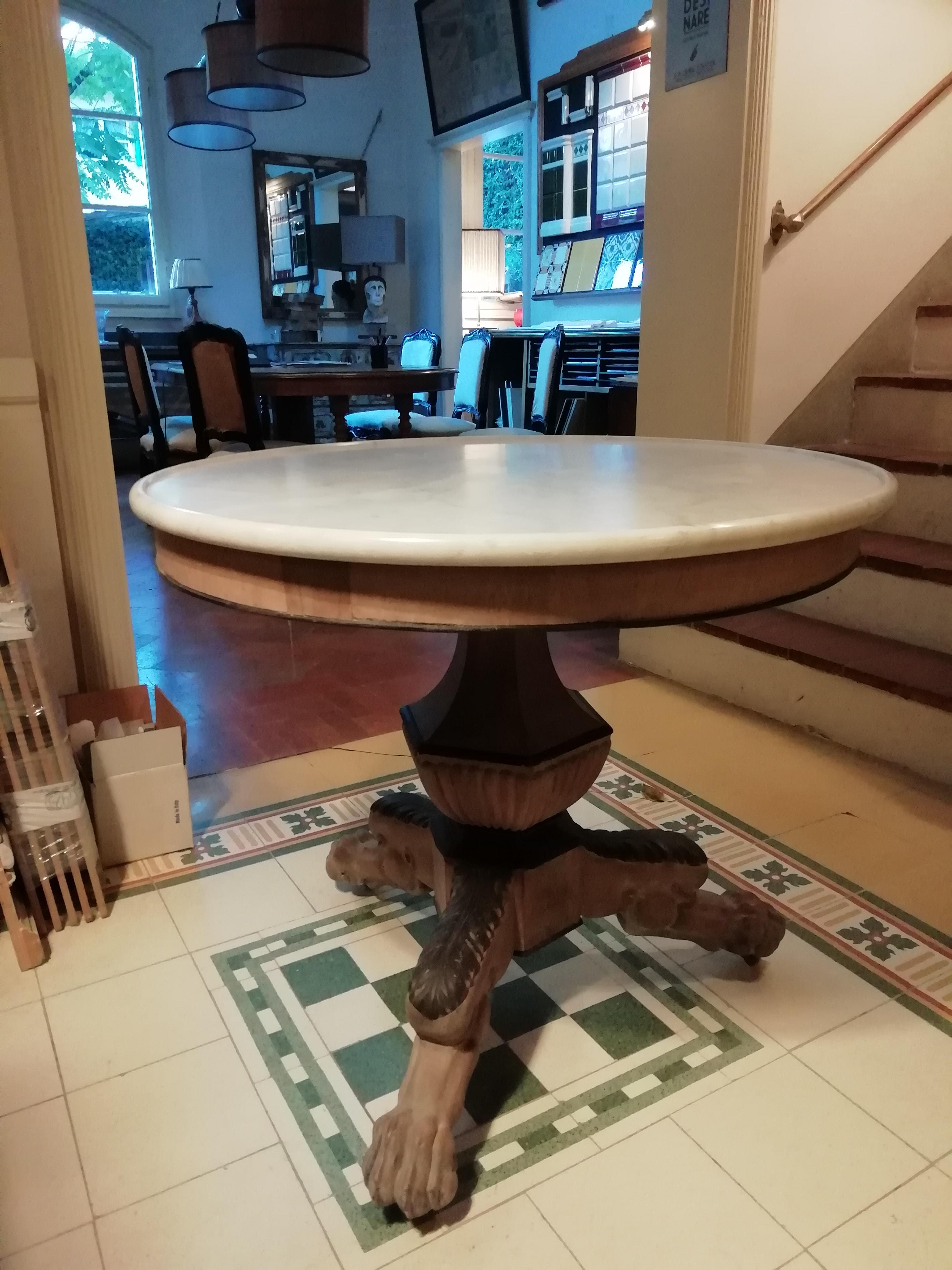 Late 19th Century 19th Century English Bleached Mahogany Center Table with Marble Top, 1890s For Sale
