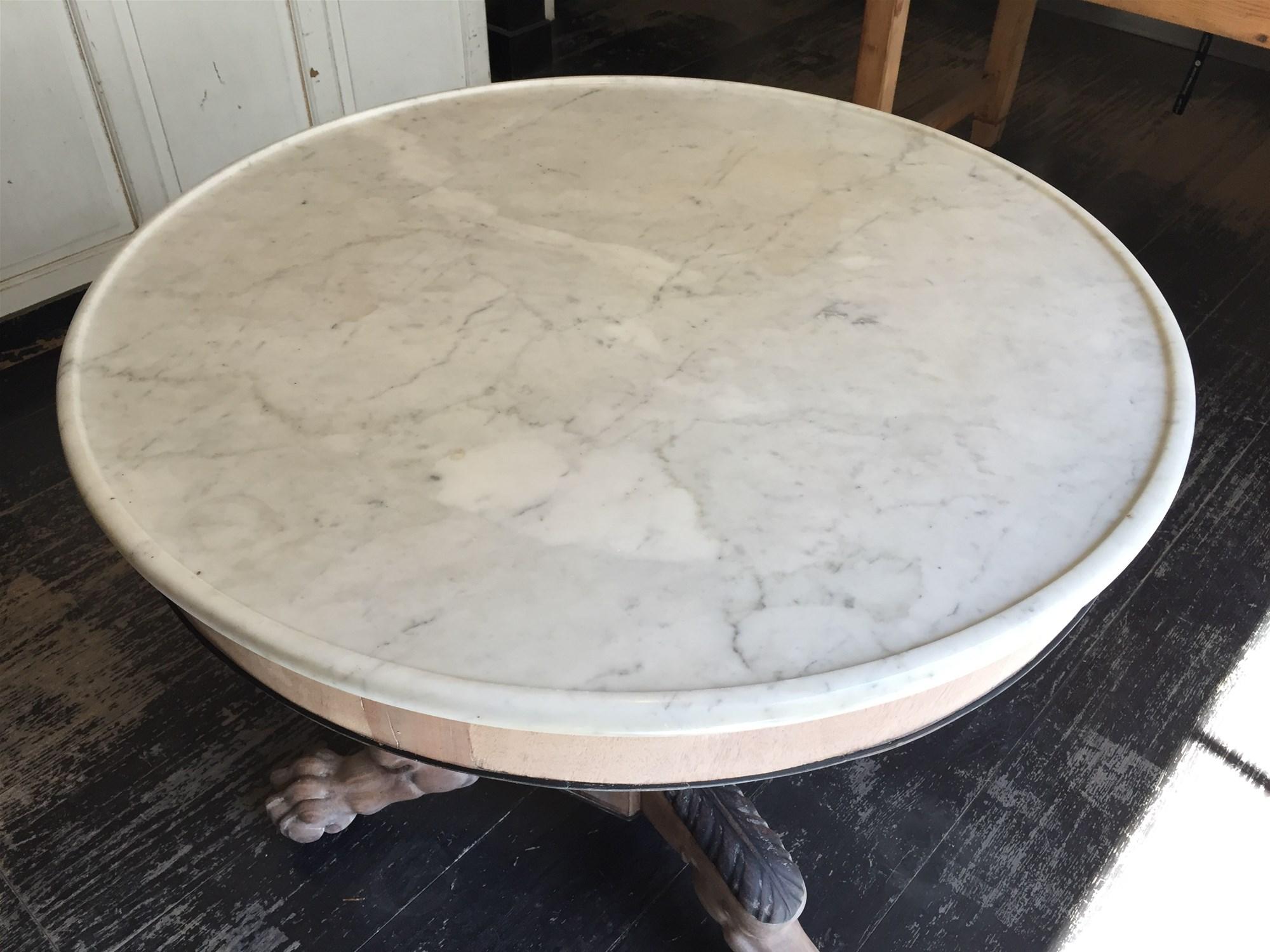 19th Century English Bleached Mahogany Center Table with Marble Top, 1890s For Sale 1