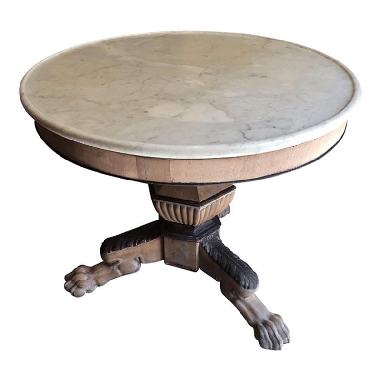 19th Century English Bleached Mahogany Center Table with Marble Top, 1890s For Sale