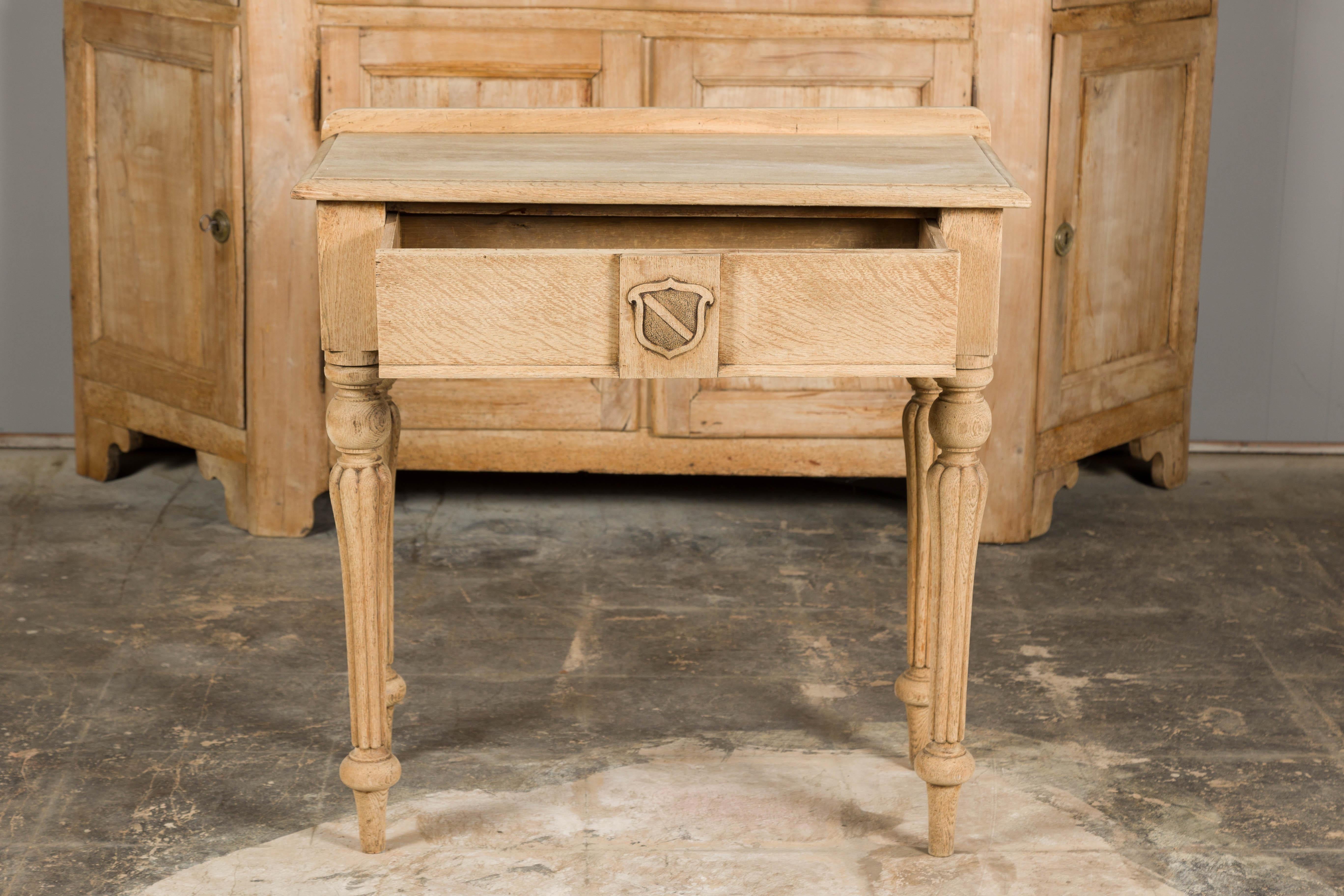 19th Century English Bleached Oak Side Table with Carved Shield Motif For Sale 10