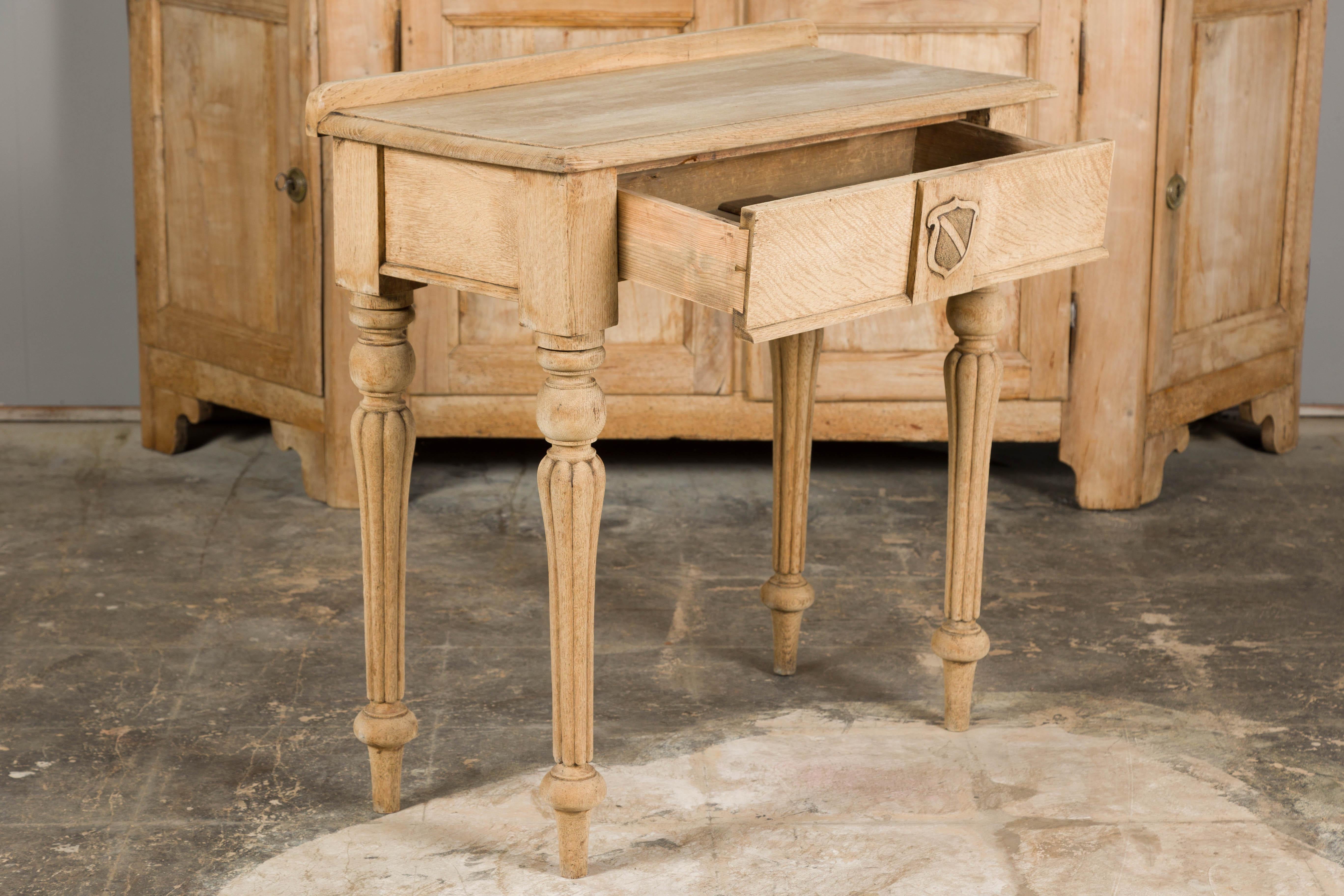 19th Century English Bleached Oak Side Table with Carved Shield Motif For Sale 11