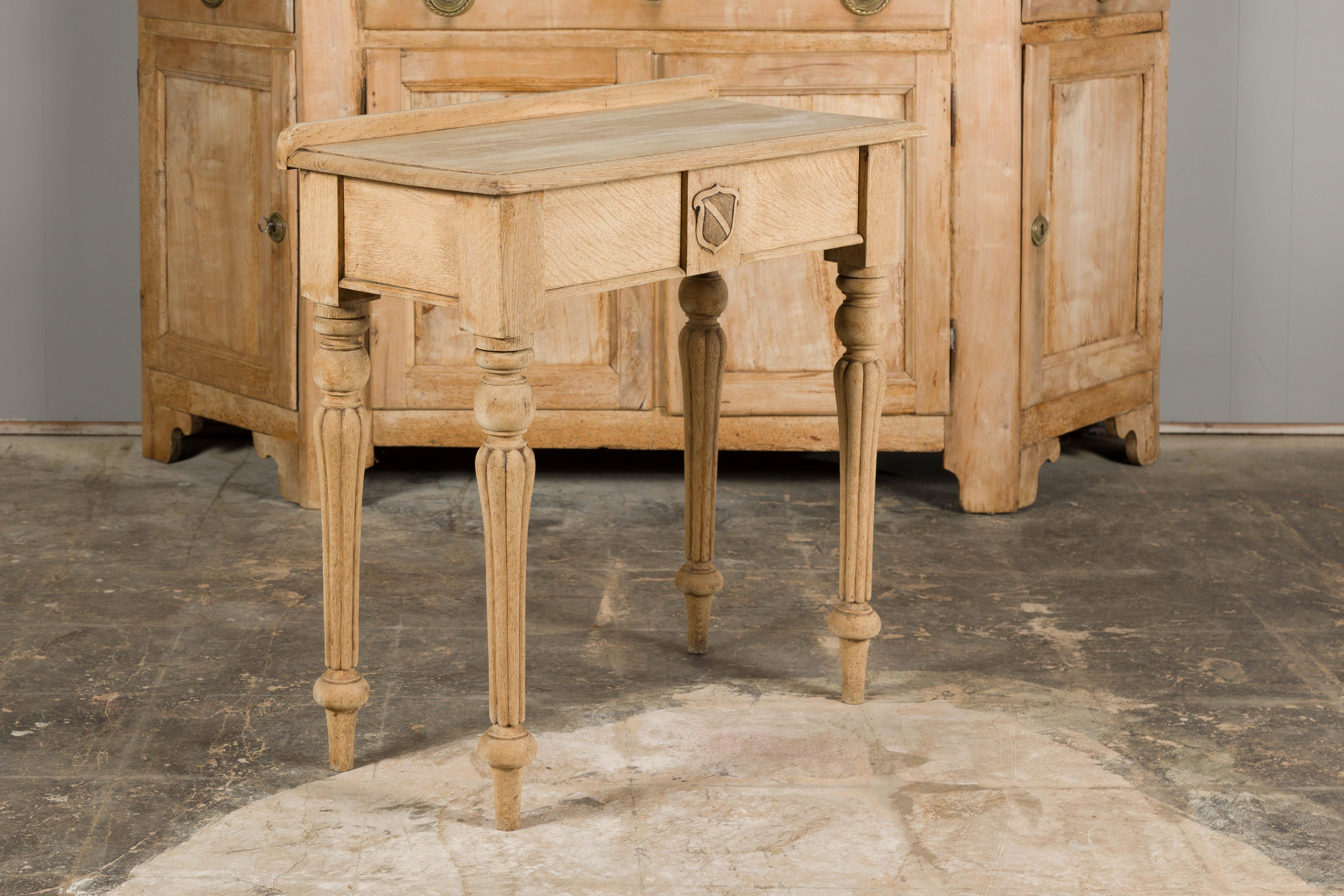 19th Century English Bleached Oak Side Table with Carved Shield Motif For Sale 14
