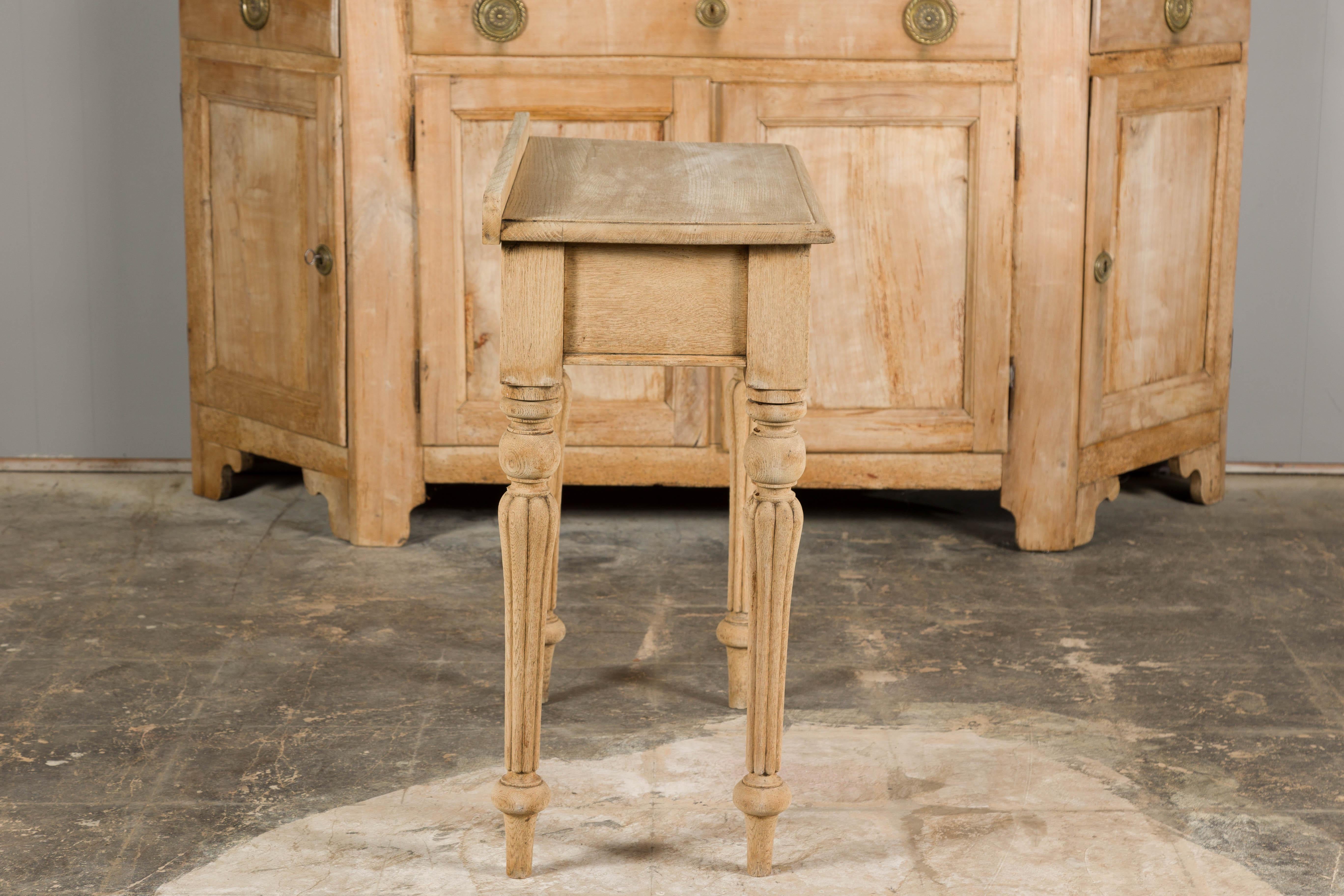 19th Century English Bleached Oak Side Table with Carved Shield Motif For Sale 15