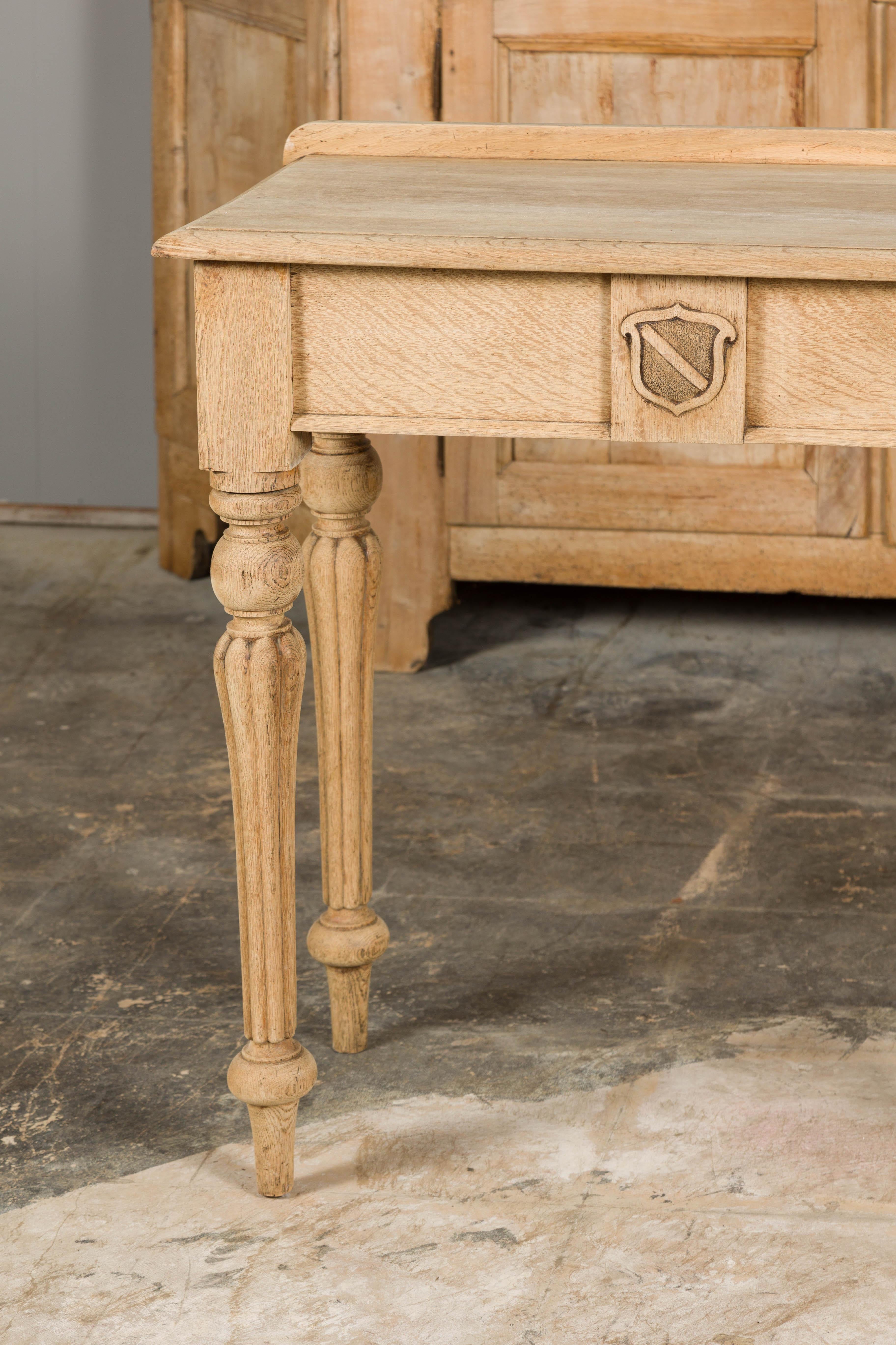 19th Century English Bleached Oak Side Table with Carved Shield Motif For Sale 5