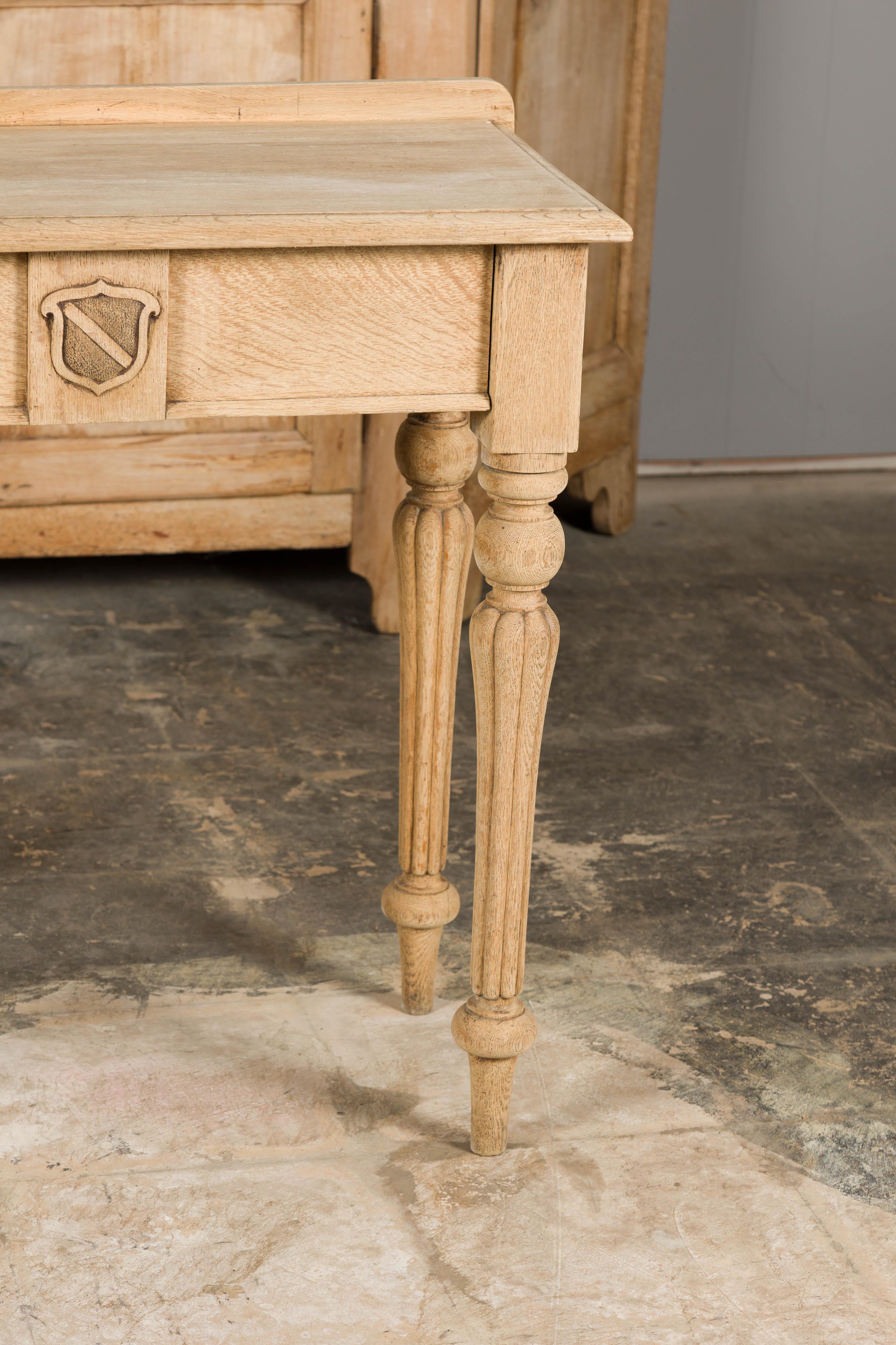 19th Century English Bleached Oak Side Table with Carved Shield Motif For Sale 6