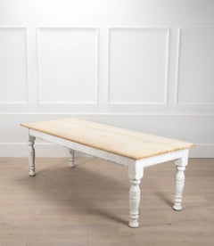 19th Century English Bleached Oak Top Painted Dining Table