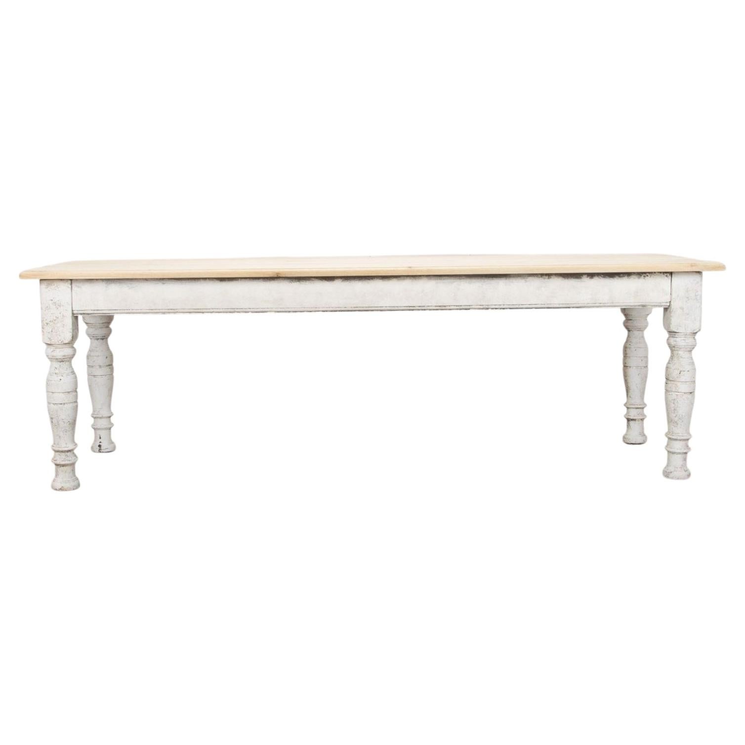 19th Century English Bleached Oak Top Painted Dining Table