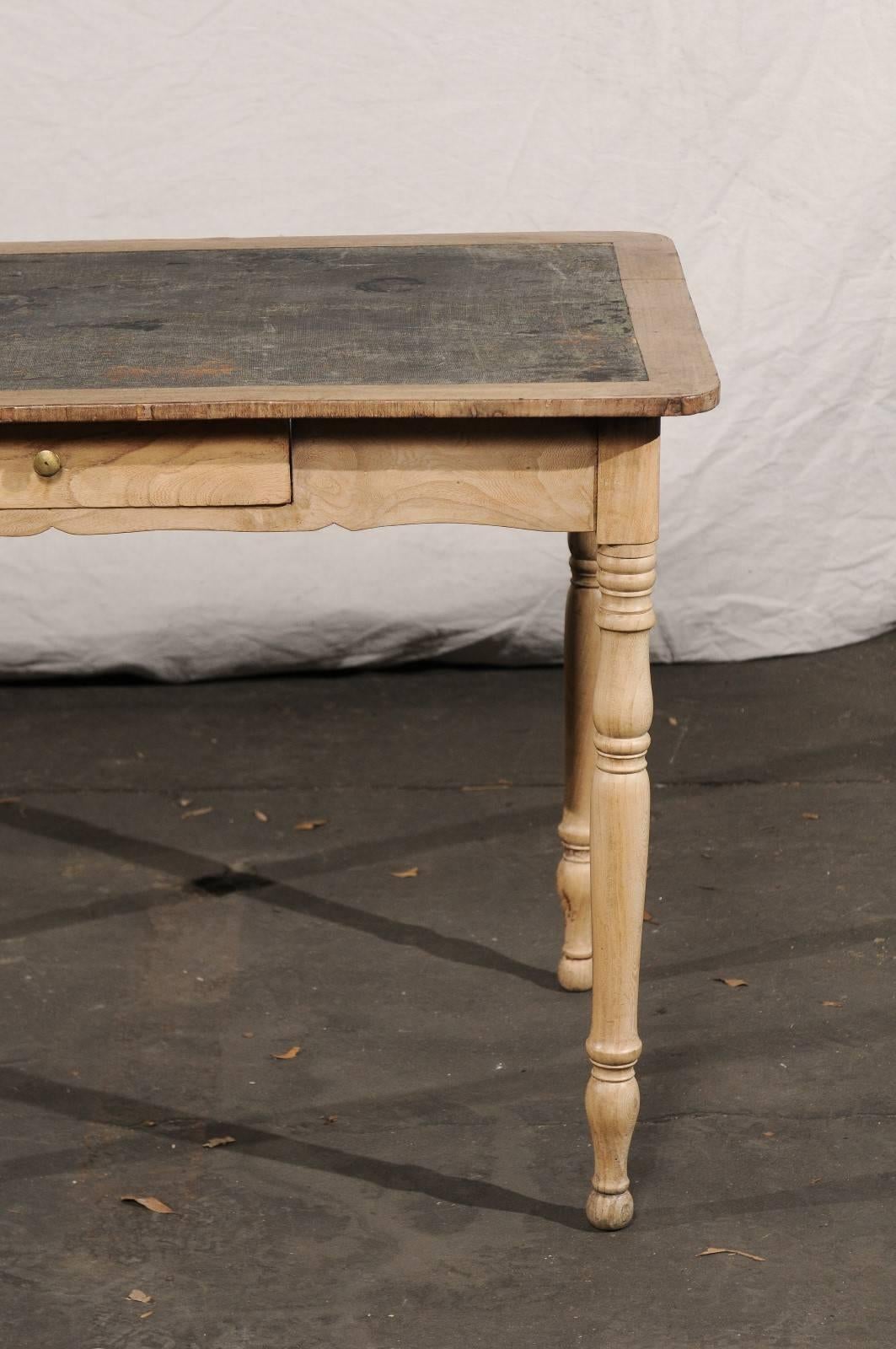 19th Century English Bleached Pine Writing Table with Leather Top 1