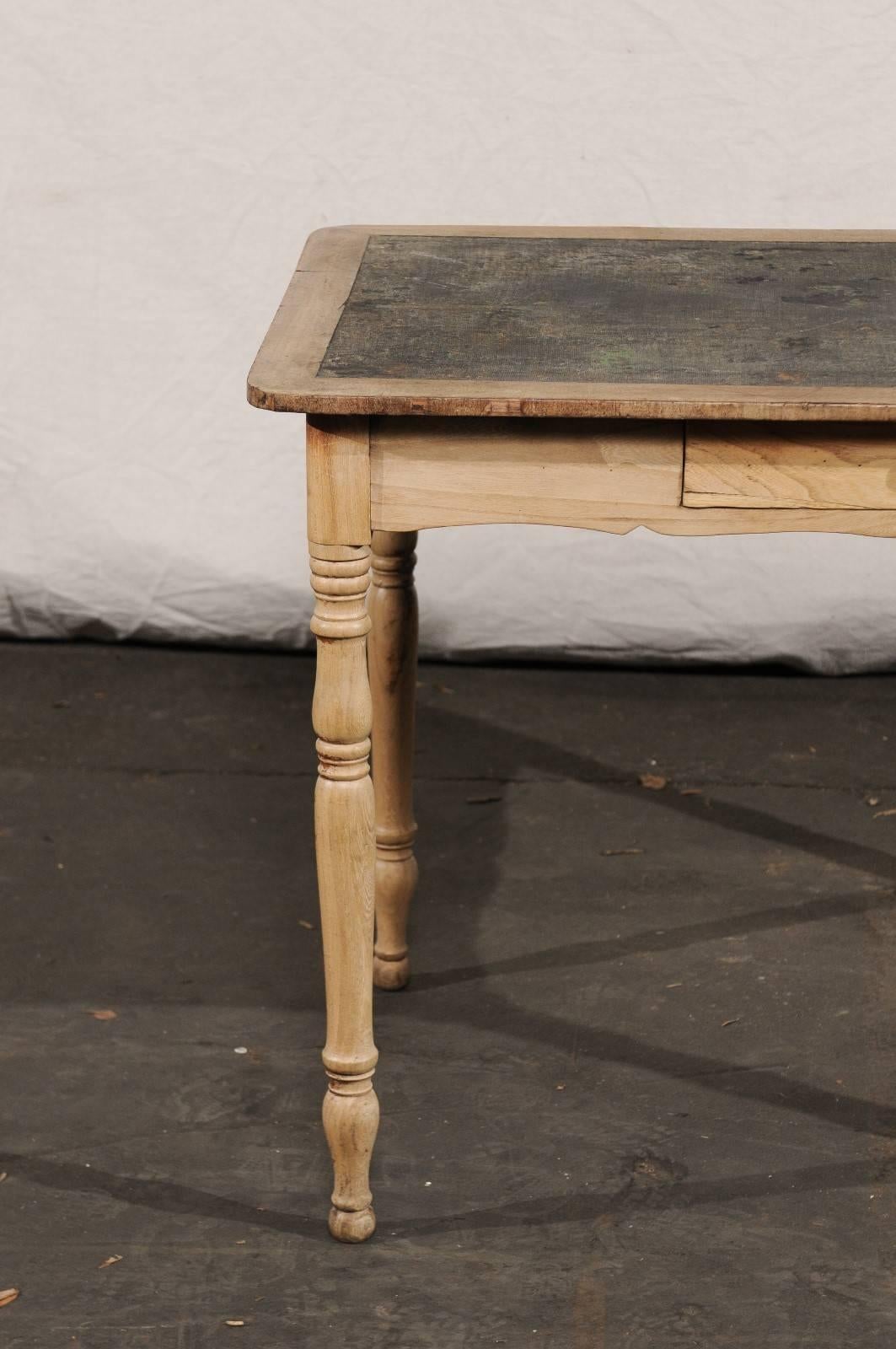19th Century English Bleached Pine Writing Table with Leather Top 2
