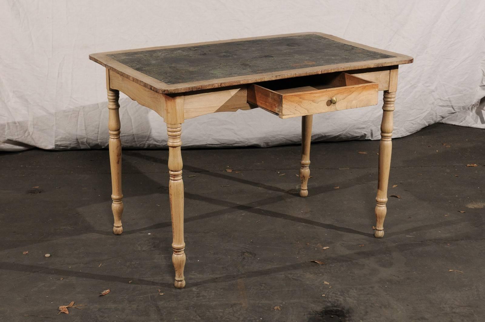 19th Century English Bleached Pine Writing Table with Leather Top 4