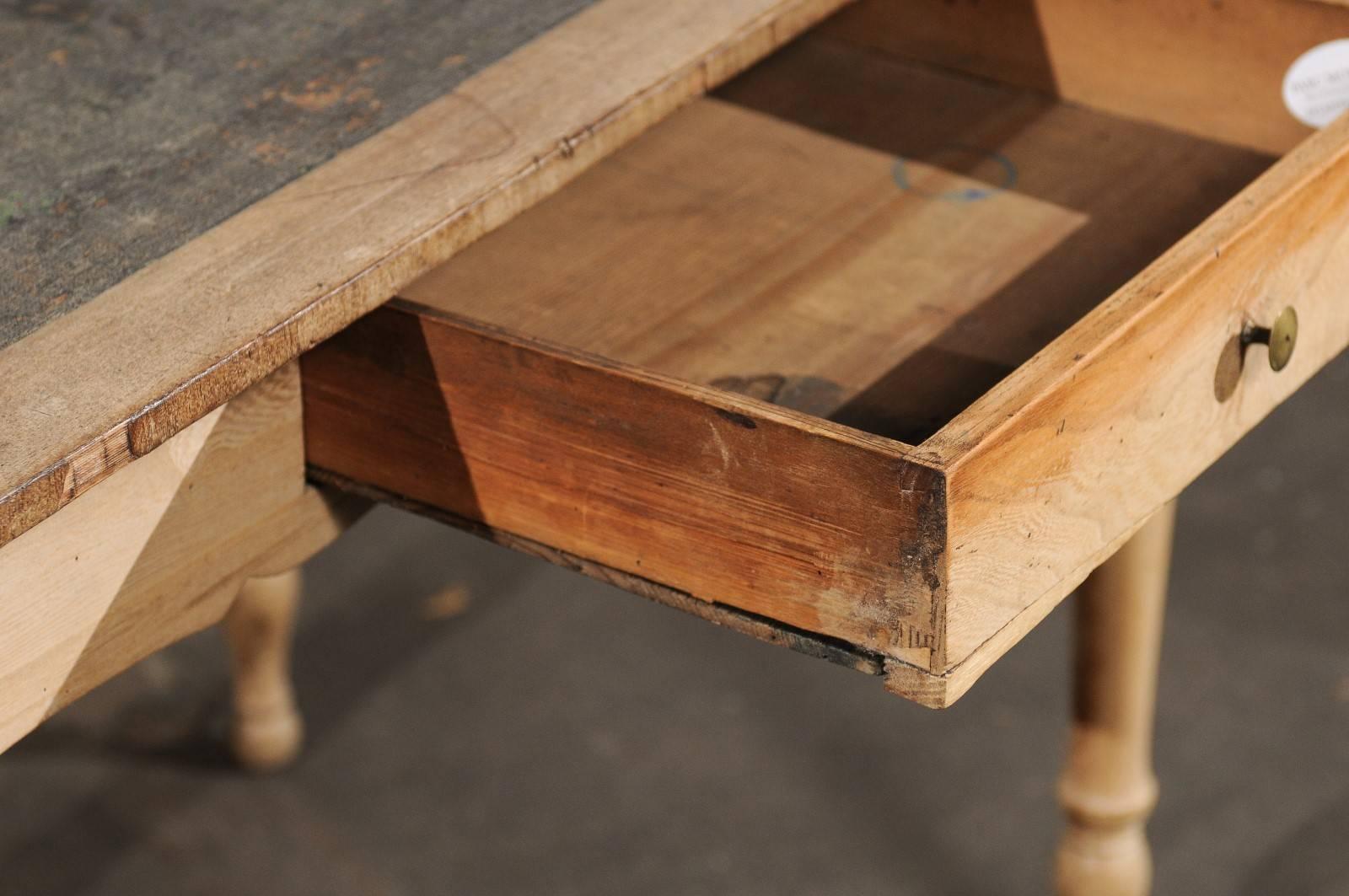 19th Century English Bleached Pine Writing Table with Leather Top 5
