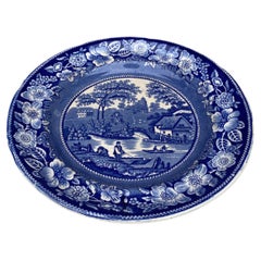 19th Century English Blue and White Wild Rose Plate