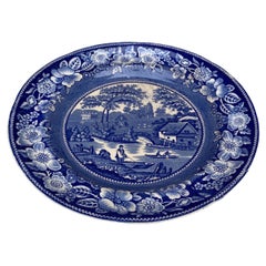 19th Century English Blue and White Wild Rose Plate