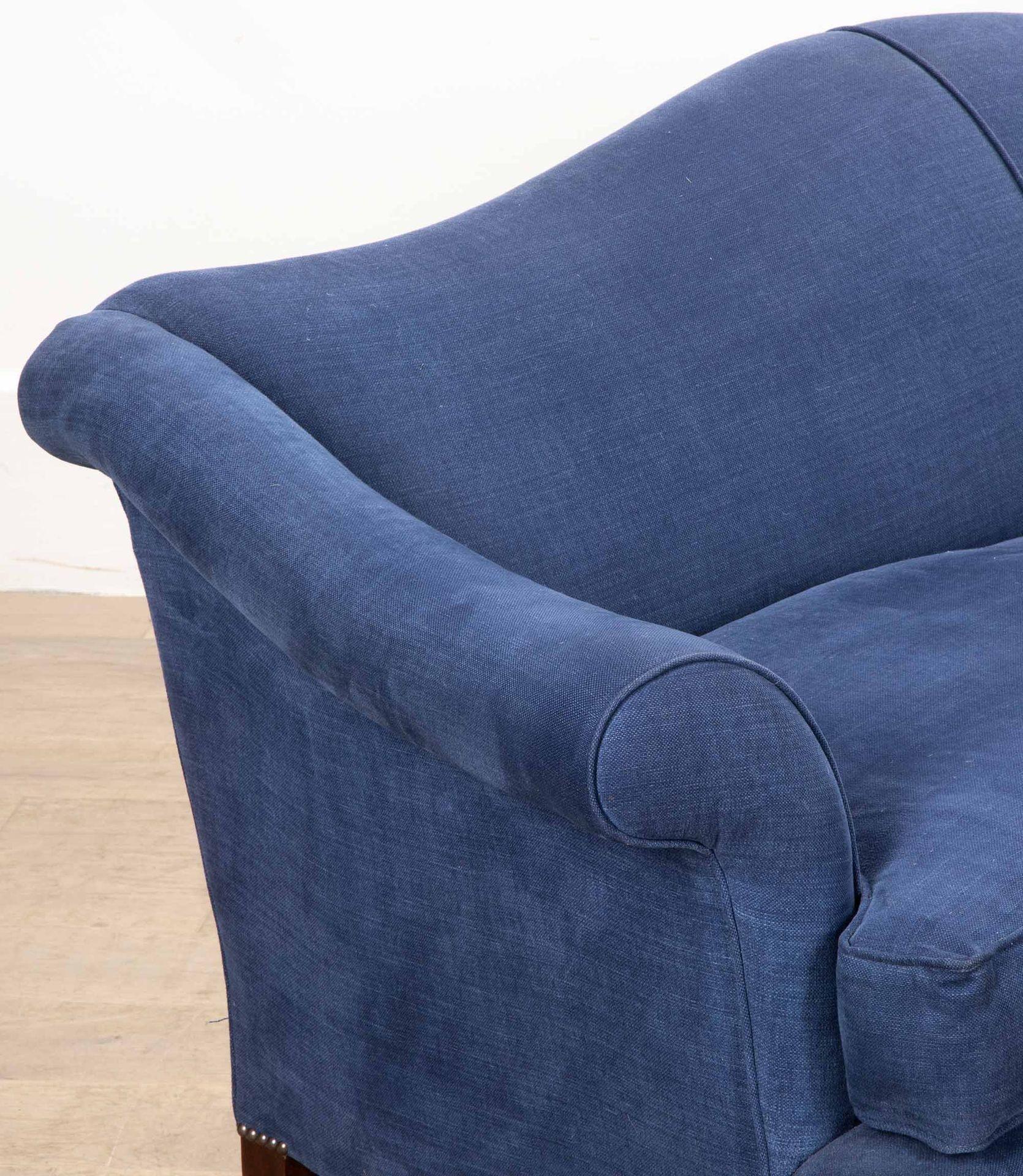 Lin Canapé en lin bleu anglais du XIXe siècle en vente