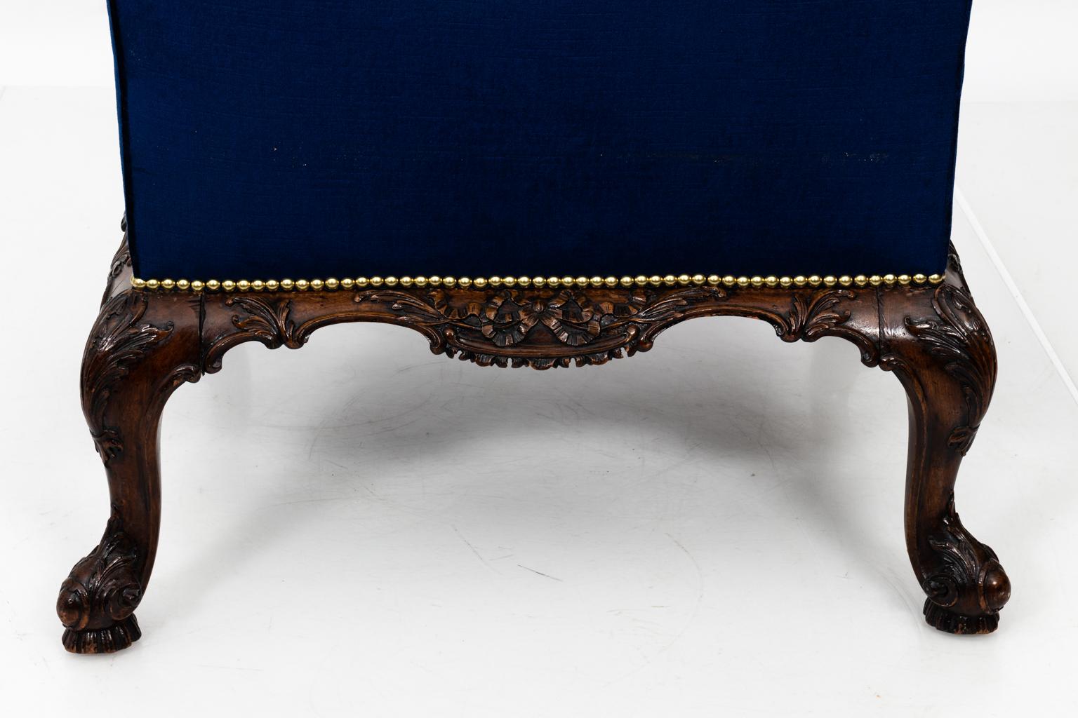 19th Century English Blue Velvet Upholstered Library Chair 5
