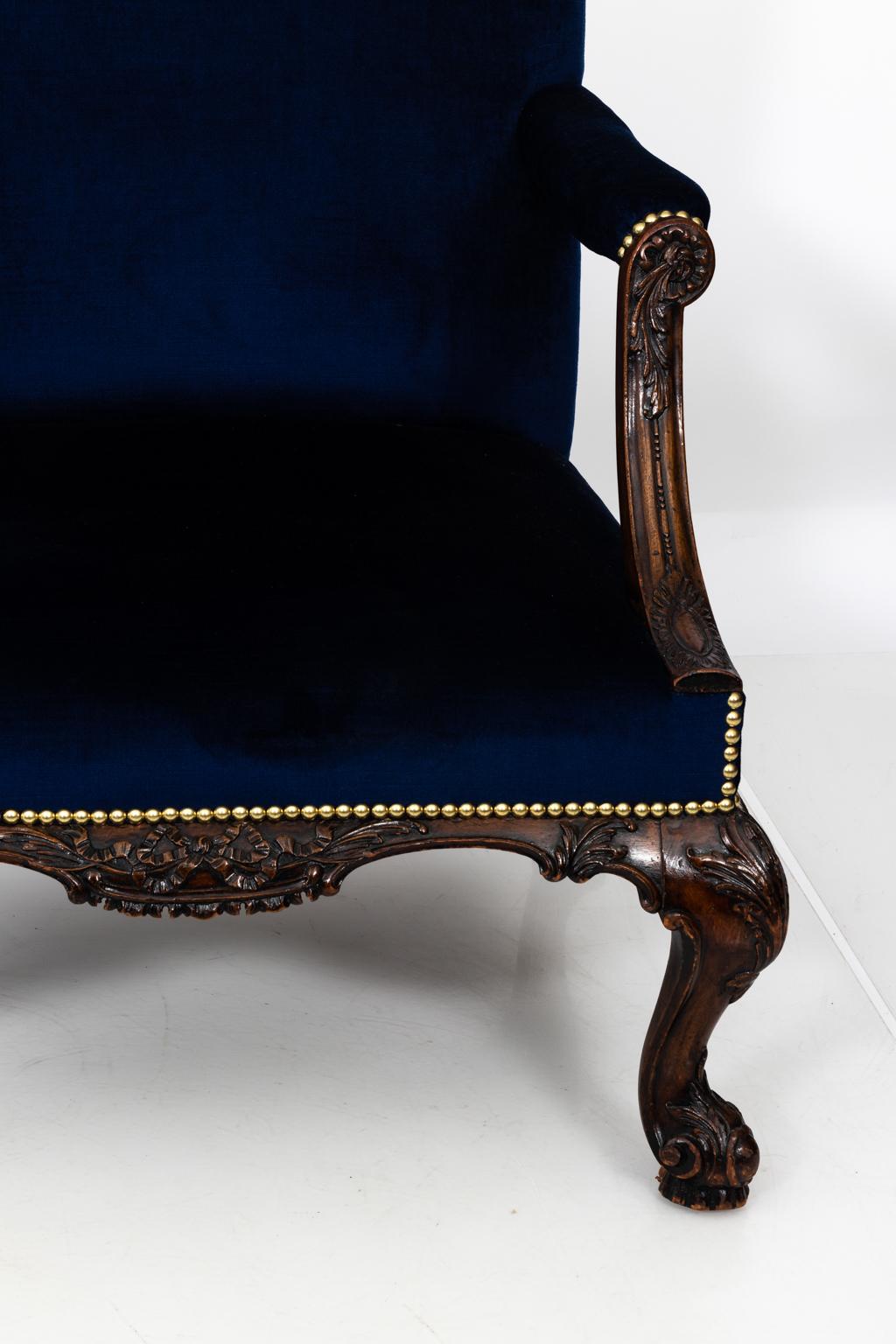 19th Century English Blue Velvet Upholstered Library Chair 2