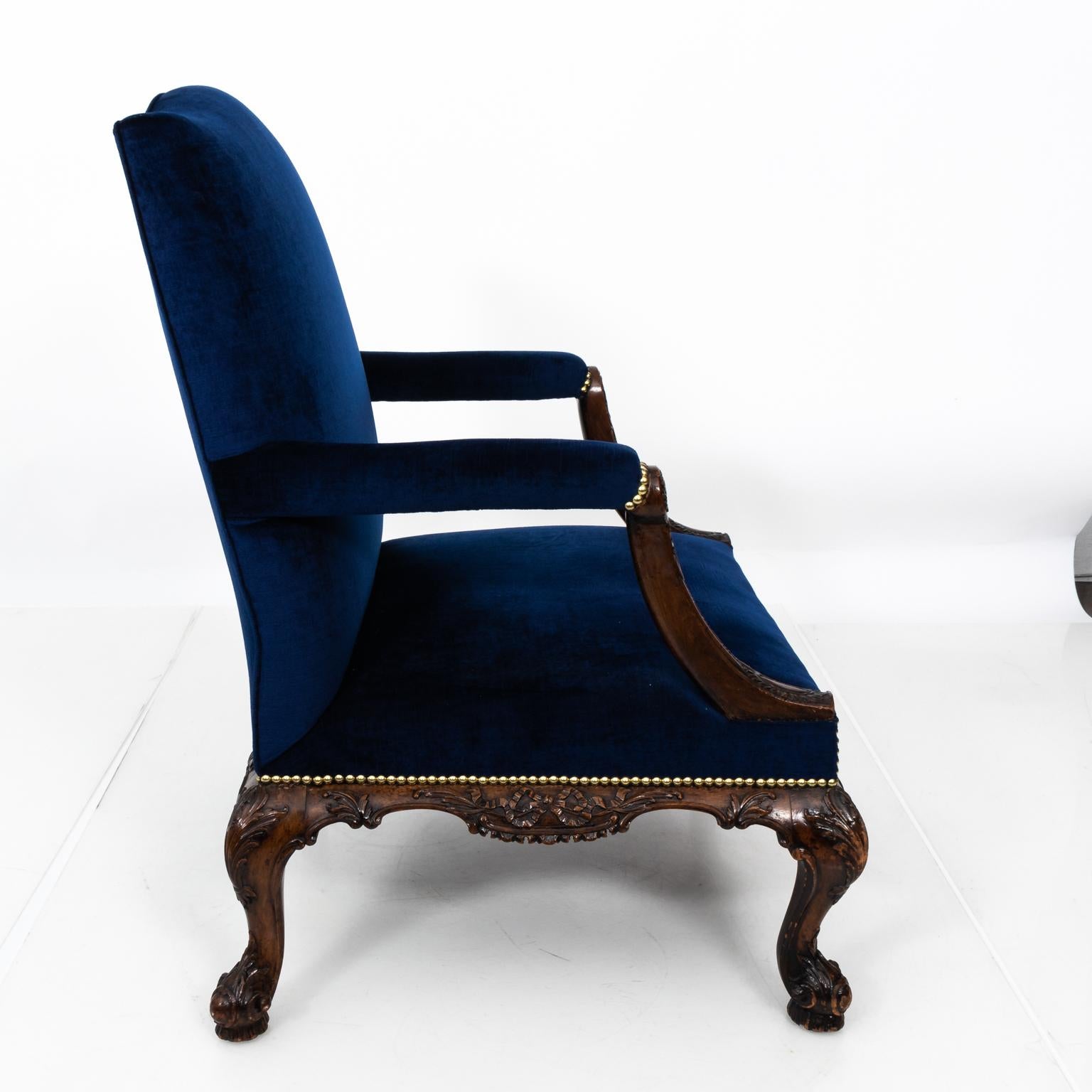 19th Century English Blue Velvet Upholstered Library Chair 3