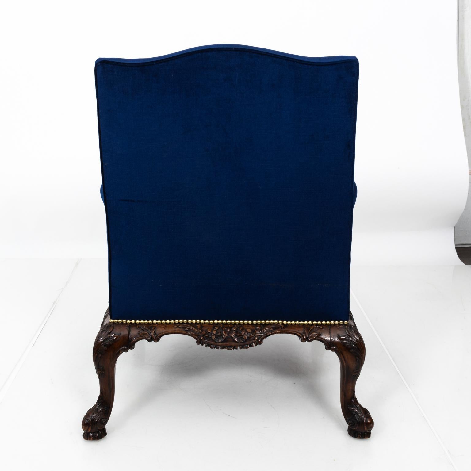 19th Century English Blue Velvet Upholstered Library Chair 4
