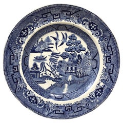 Antique 19th Century English Blue & White Pagoda Plate Staffordshire