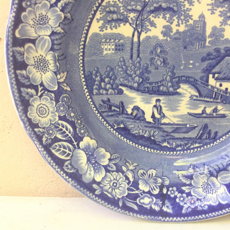 19th Century English Blue and White Wild Rose Plate For Sale at 1stDibs