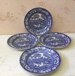 19th Century English Blue and White Wild Rose Plate