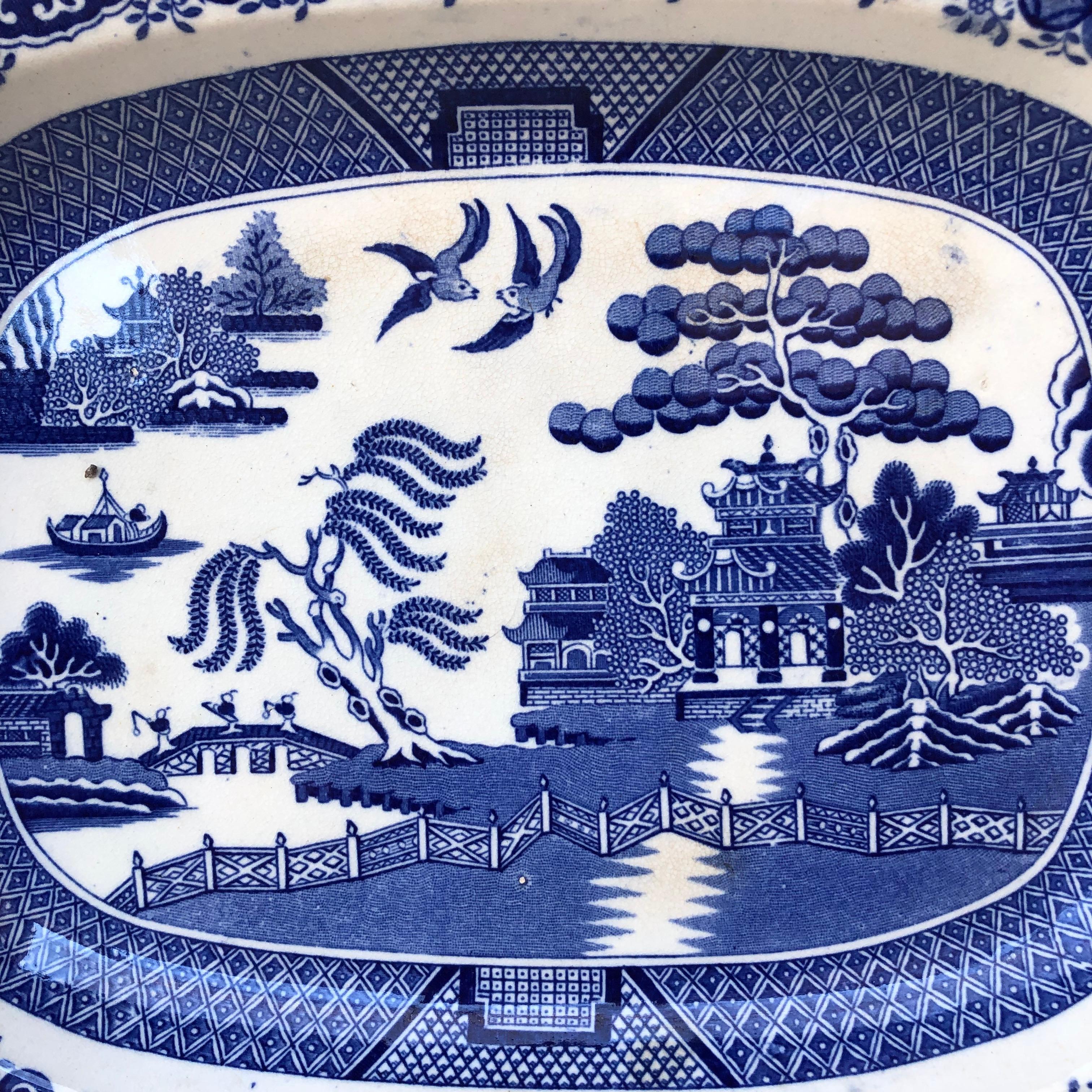 19th Century English Blue & White Willow Chinoiserie Meat Platter.
Meaning: 12.8