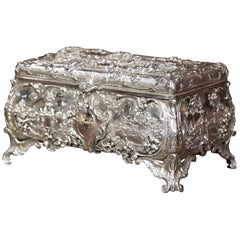 Antique 19th Century English Bombe Silver Plated on Copper Repousse Jewelry Casket