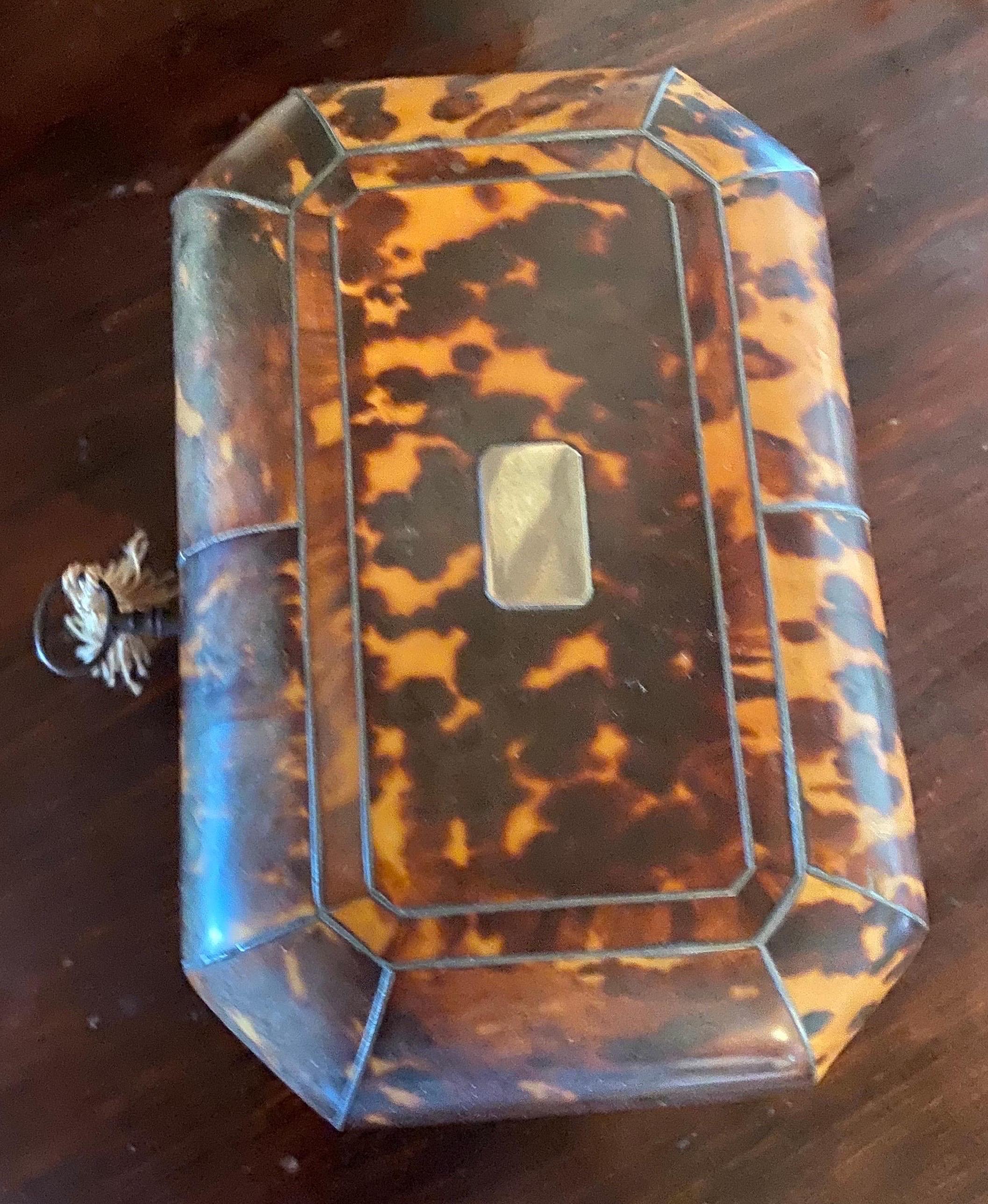 19th Century English Bone Inlaid Tortoise Shell Tea Caddy 7