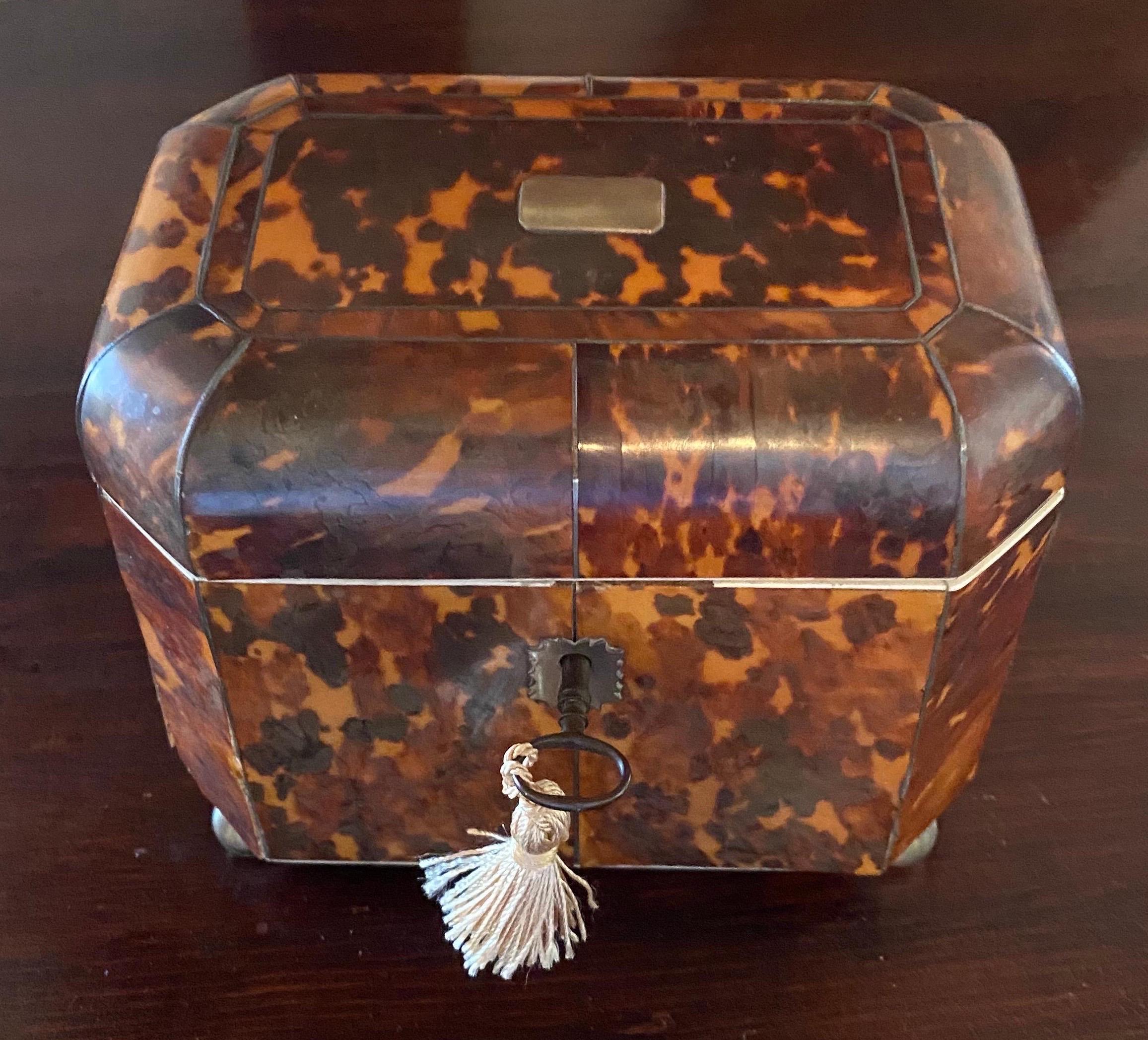 19th Century English Bone Inlaid Tortoise Shell Tea Caddy 5