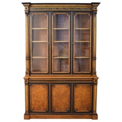 19th Century English Bookcase in the Empire Style in Elm, Ebonized and Gilded