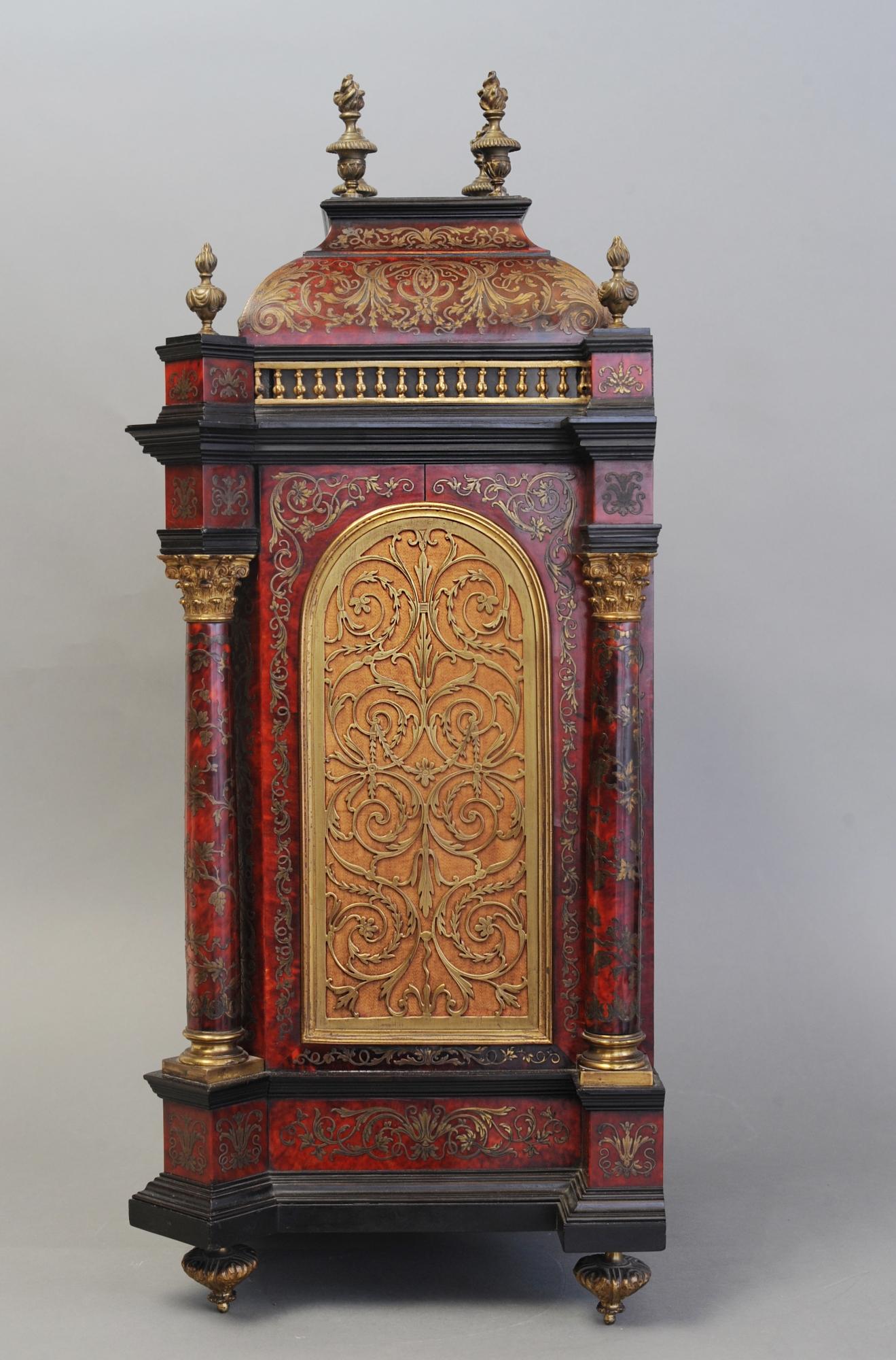19th Century 19th century English boulle work quarter chiming mantel clock  For Sale