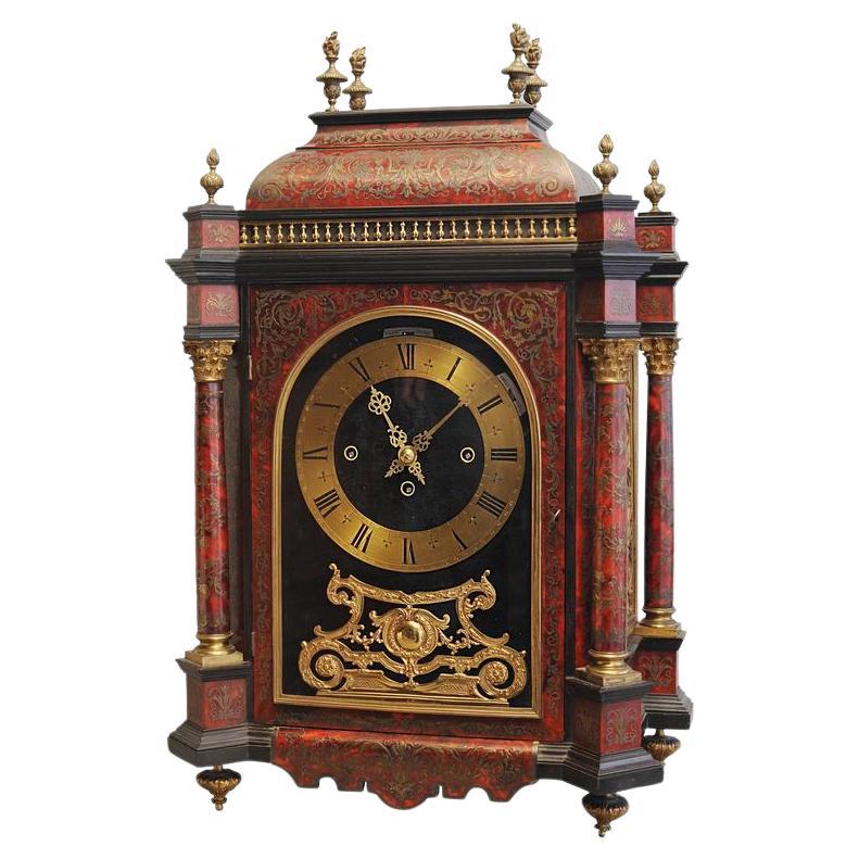 19th century English boulle work quarter chiming mantel clock  For Sale