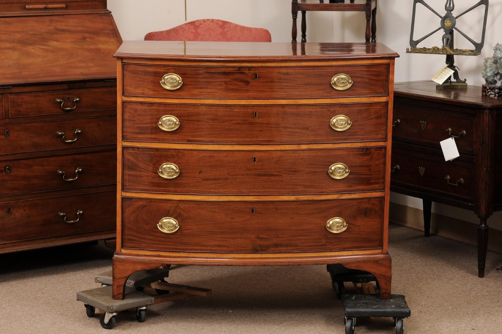 19th Century English Bowfront Mahogany Chest with Satinwood Crossbanding  2