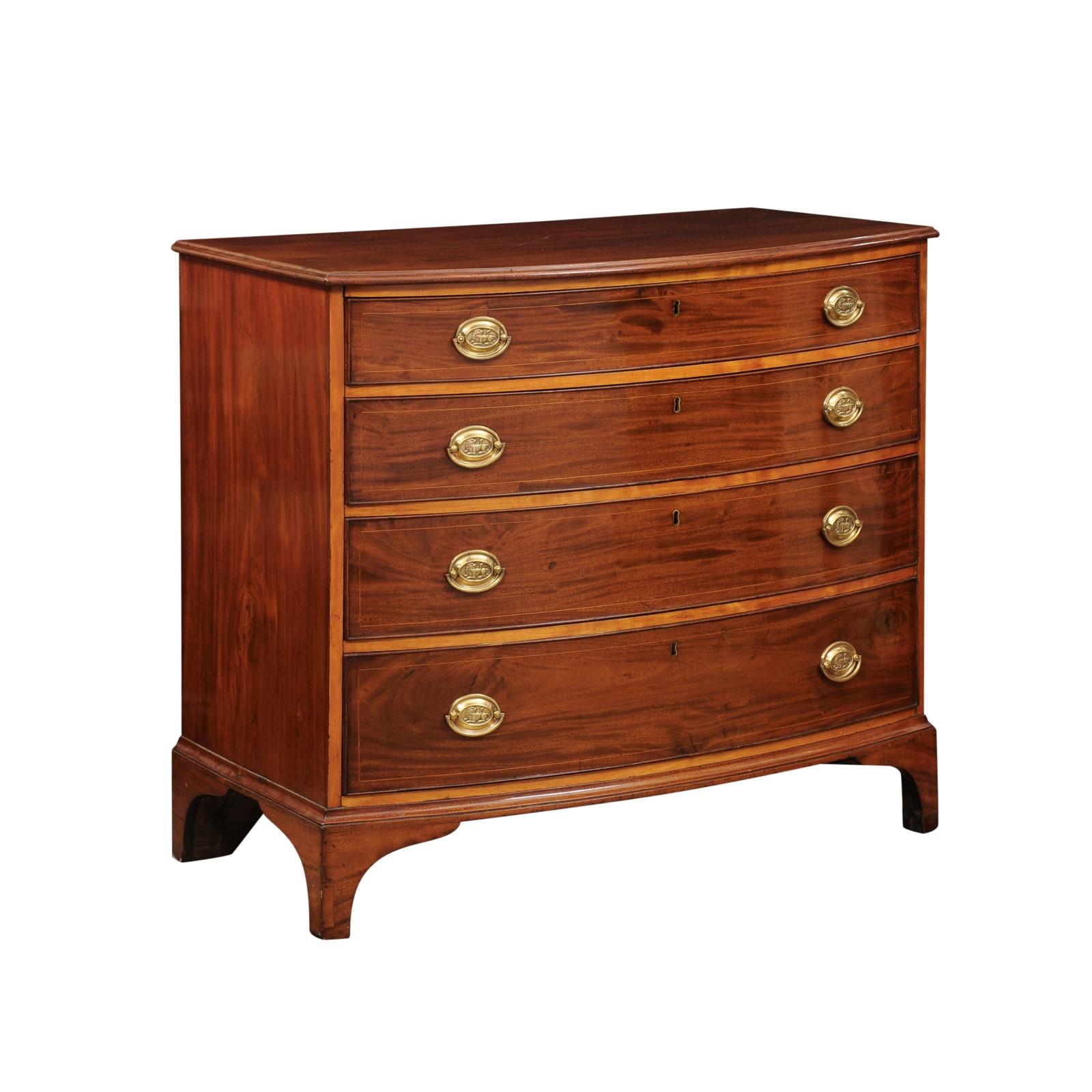 19th Century English Bowfront Mahogany Chest with Satinwood Crossbanding  4