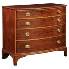19th Century English Bowfront Mahogany Chest with Satinwood Crossbanding 