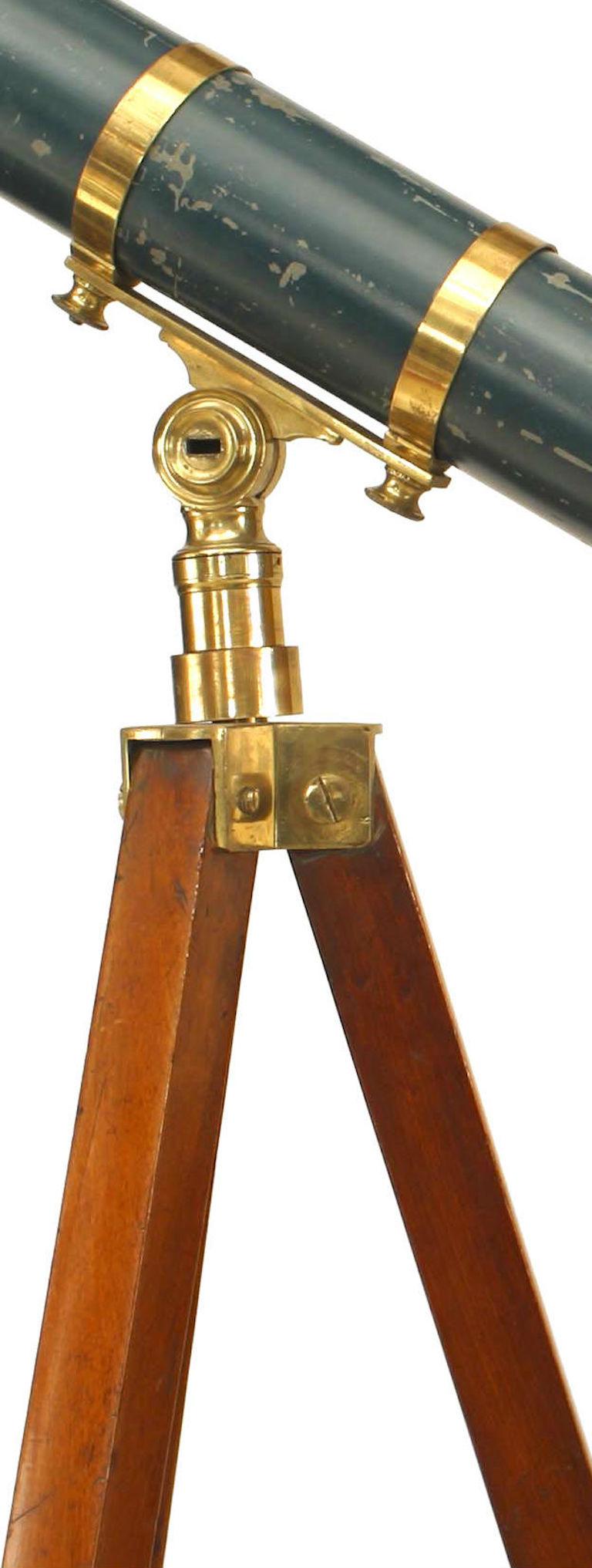 19th Century English Victorian Blue & Brass Telescope For Sale