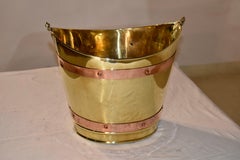 19th Century English Brass and Copper Peat or Oyster Bucket