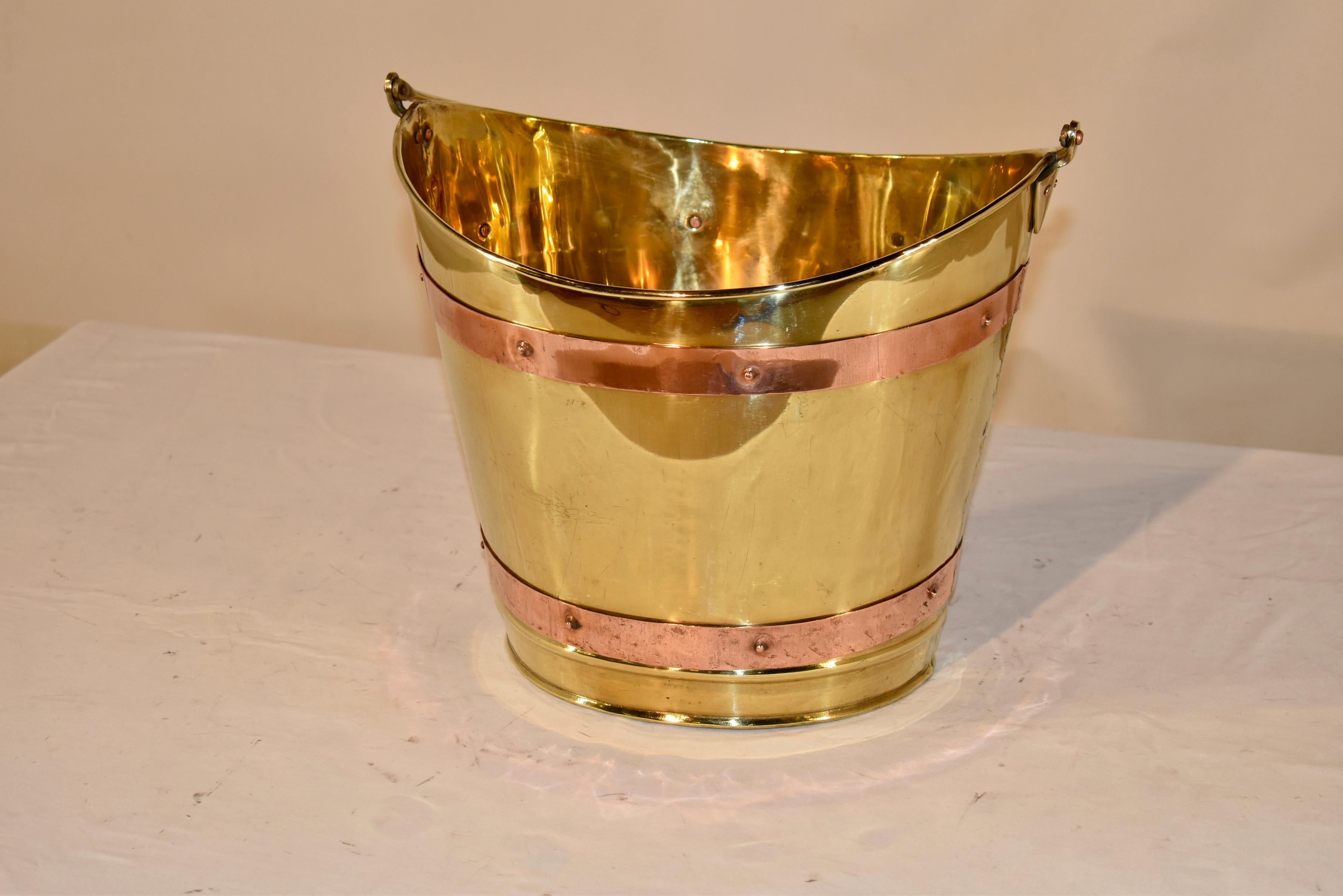 Victorian 19th Century English Brass and Copper Peat or Oyster Bucket For Sale