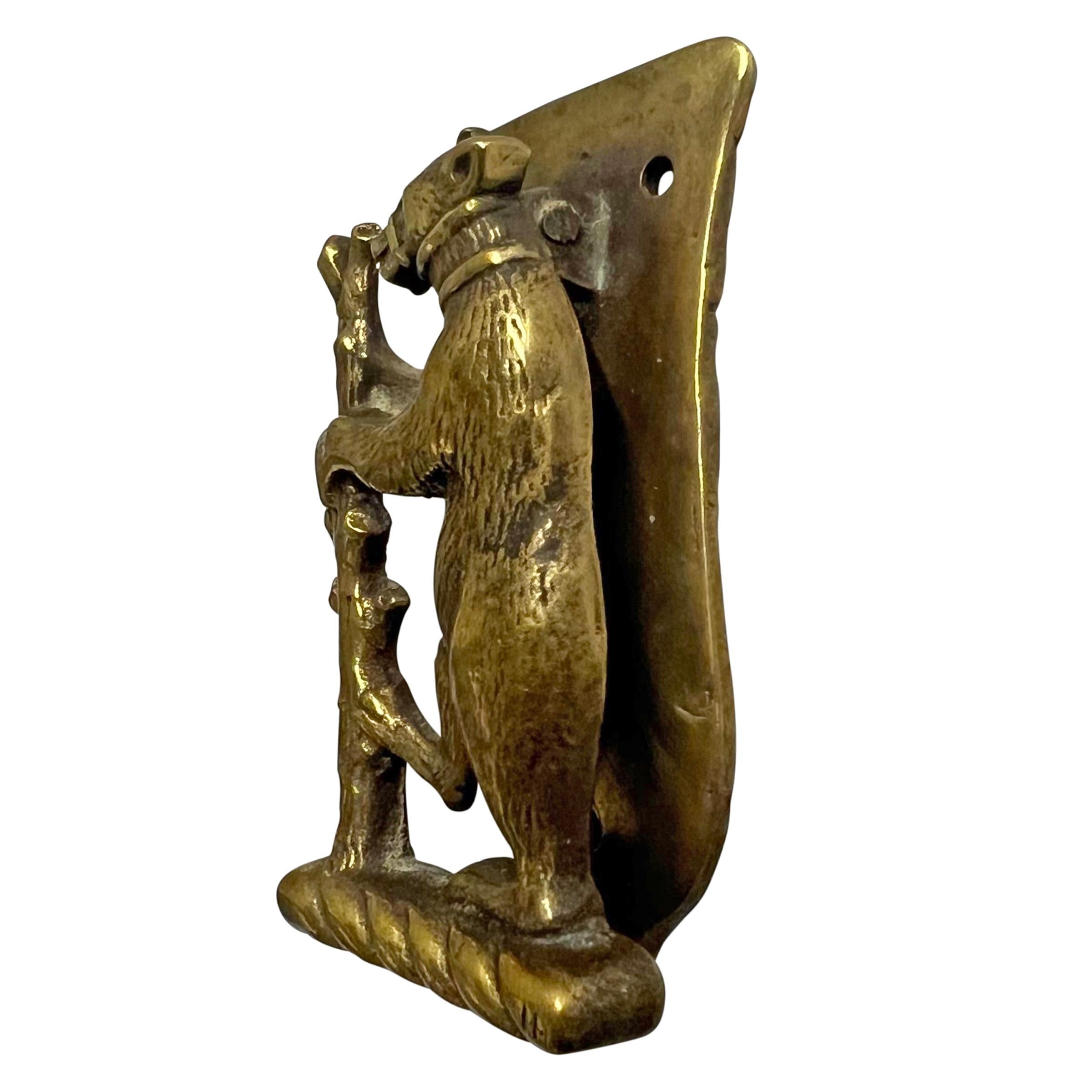 Cast 19th Century English Brass Bear Doorknocker For Sale
