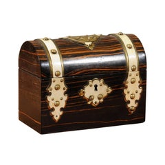 19th Century English Brass & Bone Banded Calamander Dome Top Box