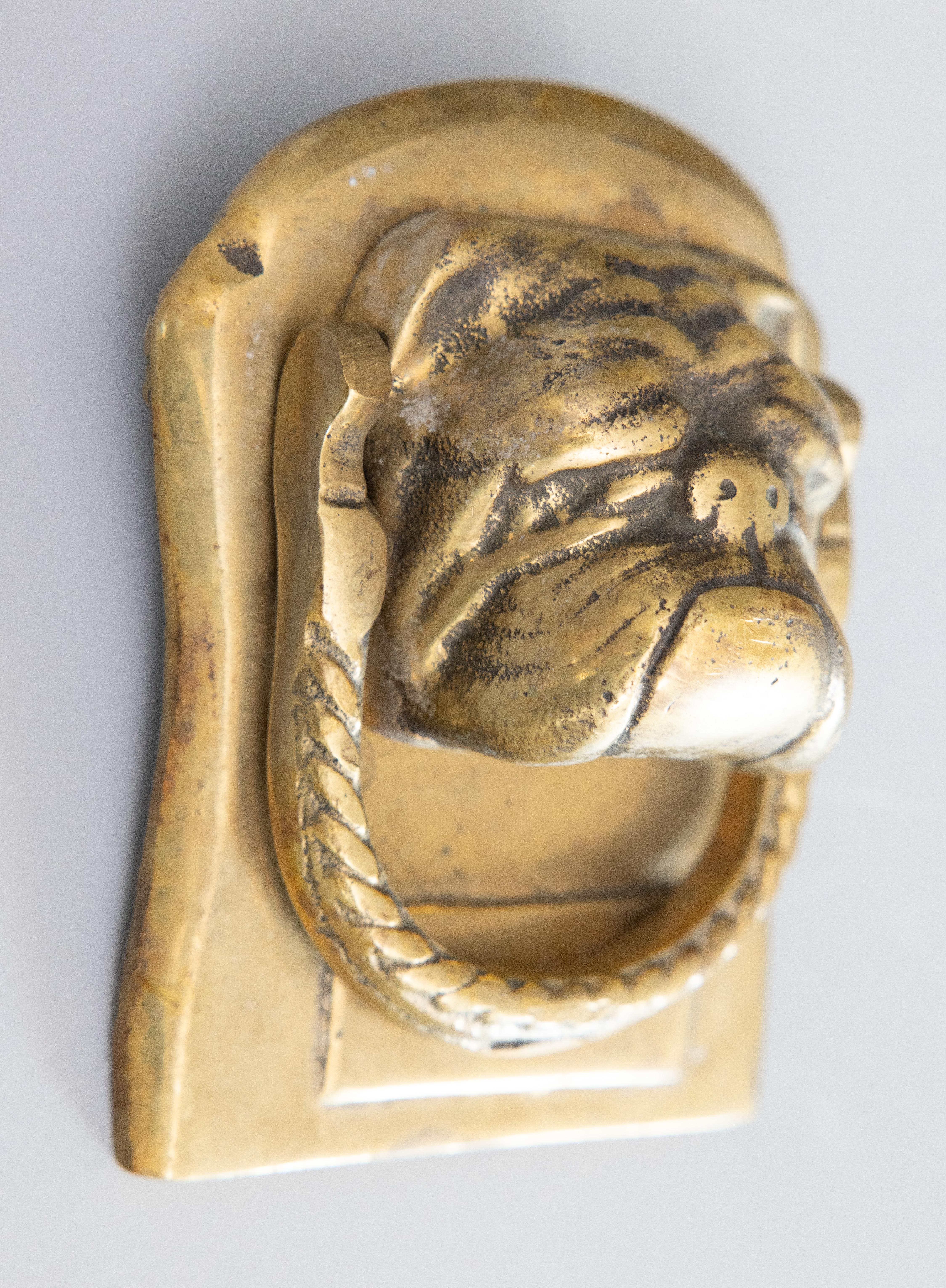 Late 19th Century 19th Century English Brass Bulldog Door Knocker For Sale