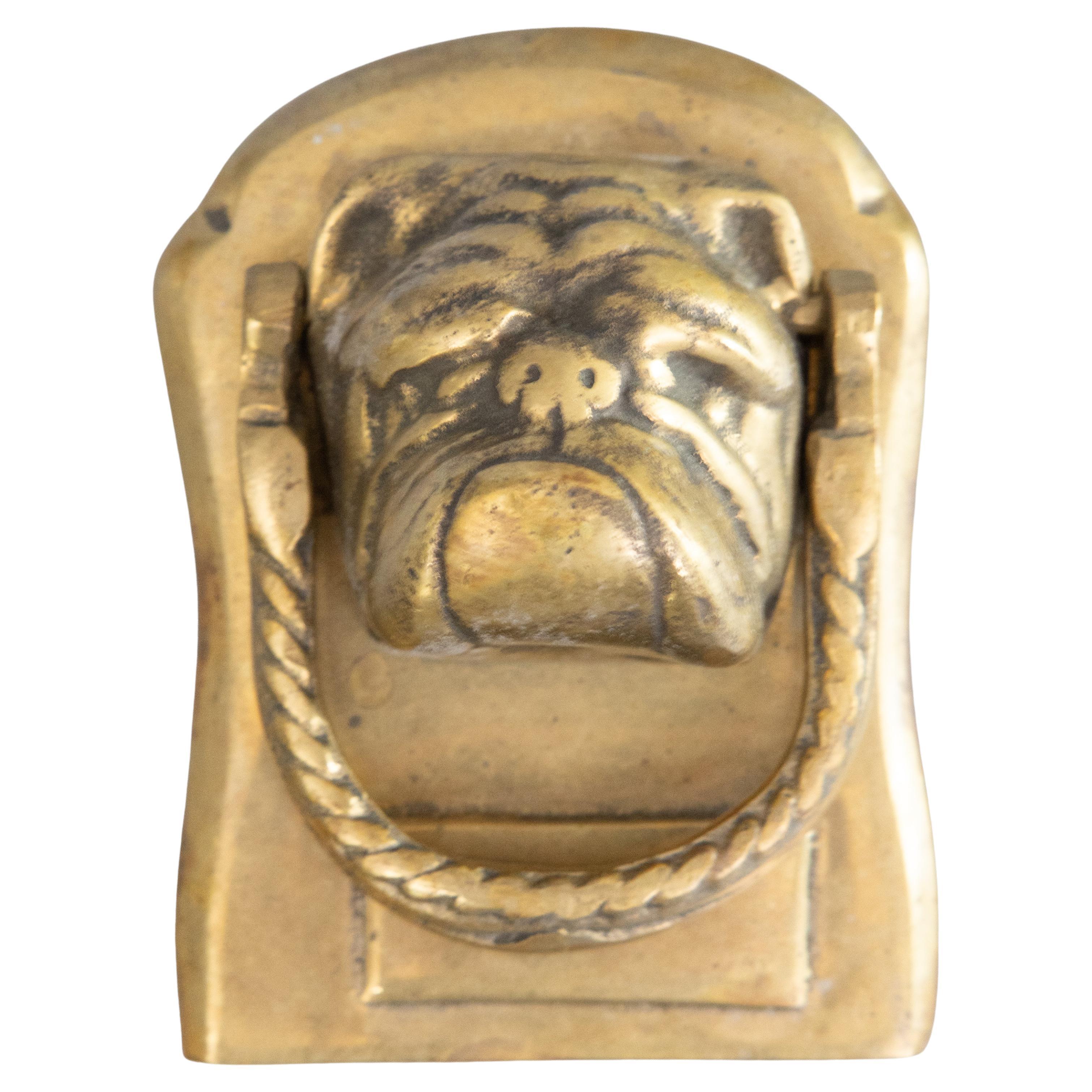 19th Century English Brass Bulldog Door Knocker For Sale