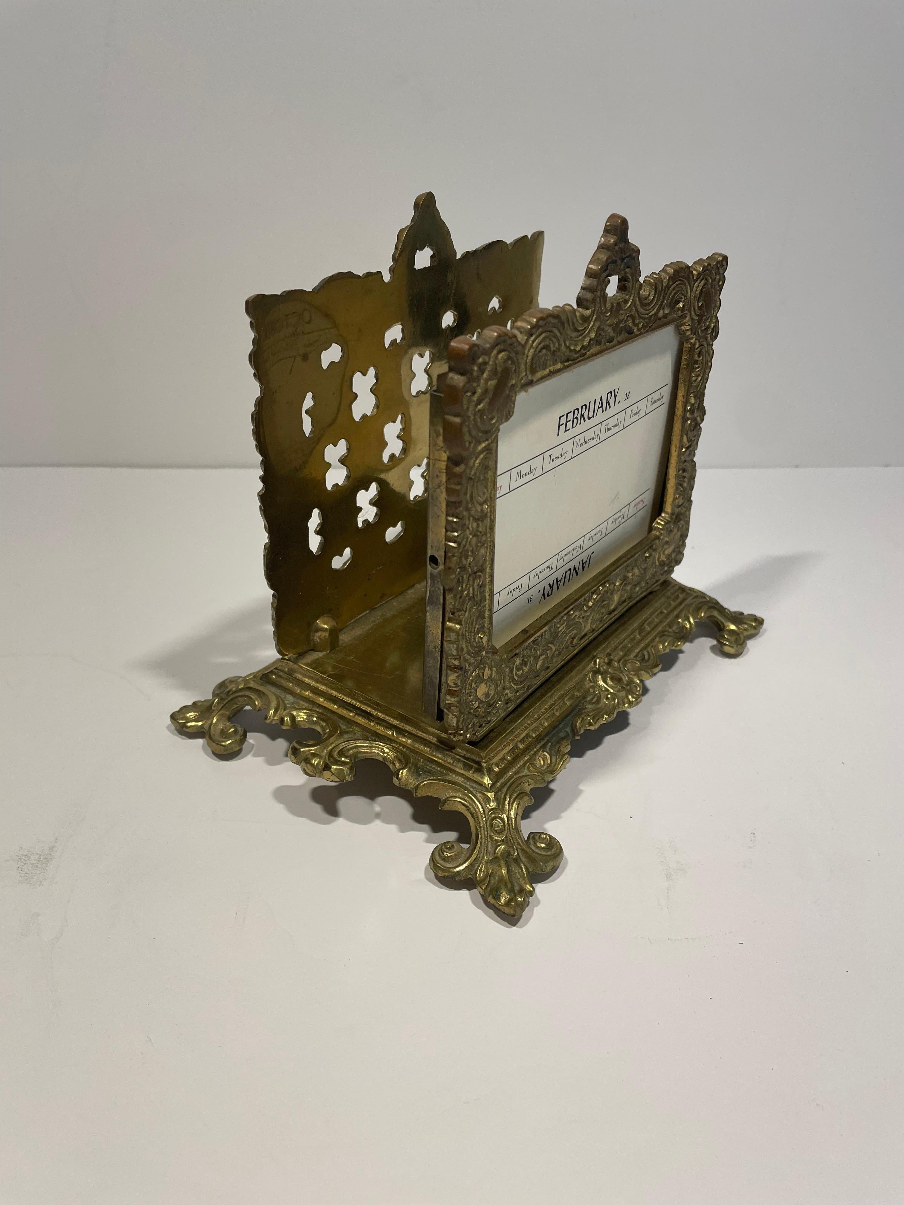 Forged 19th Century English Brass Calendar and Letter Holder For Sale