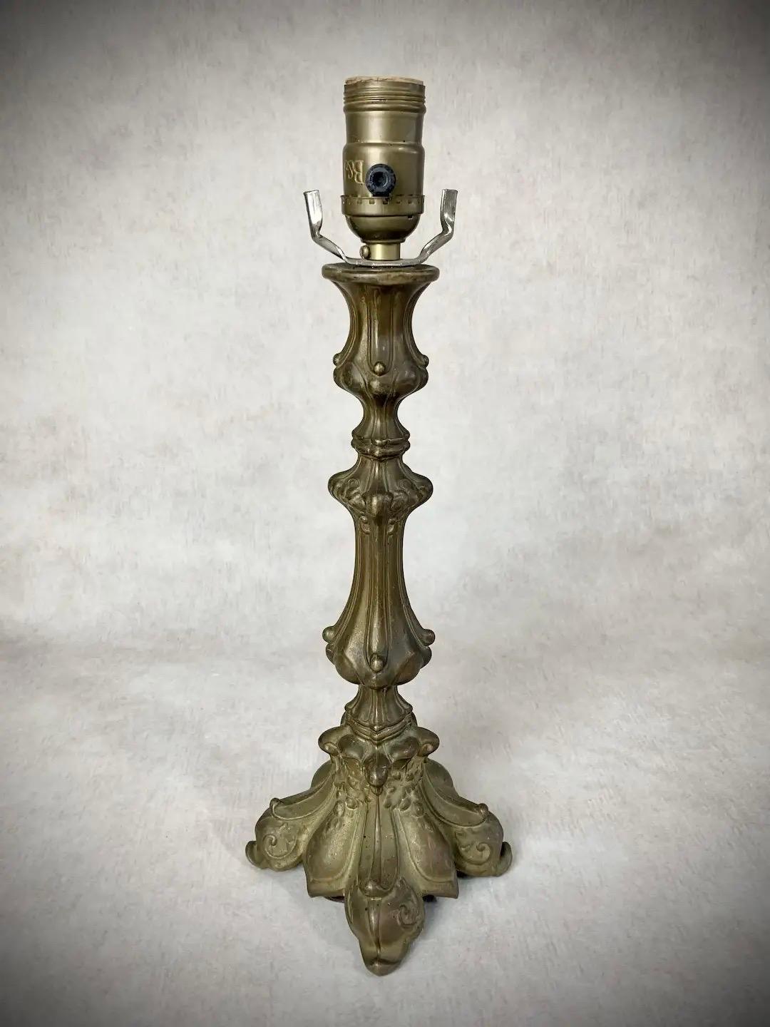 19th Century Brass Candlestick Table Lamp  For Sale 4